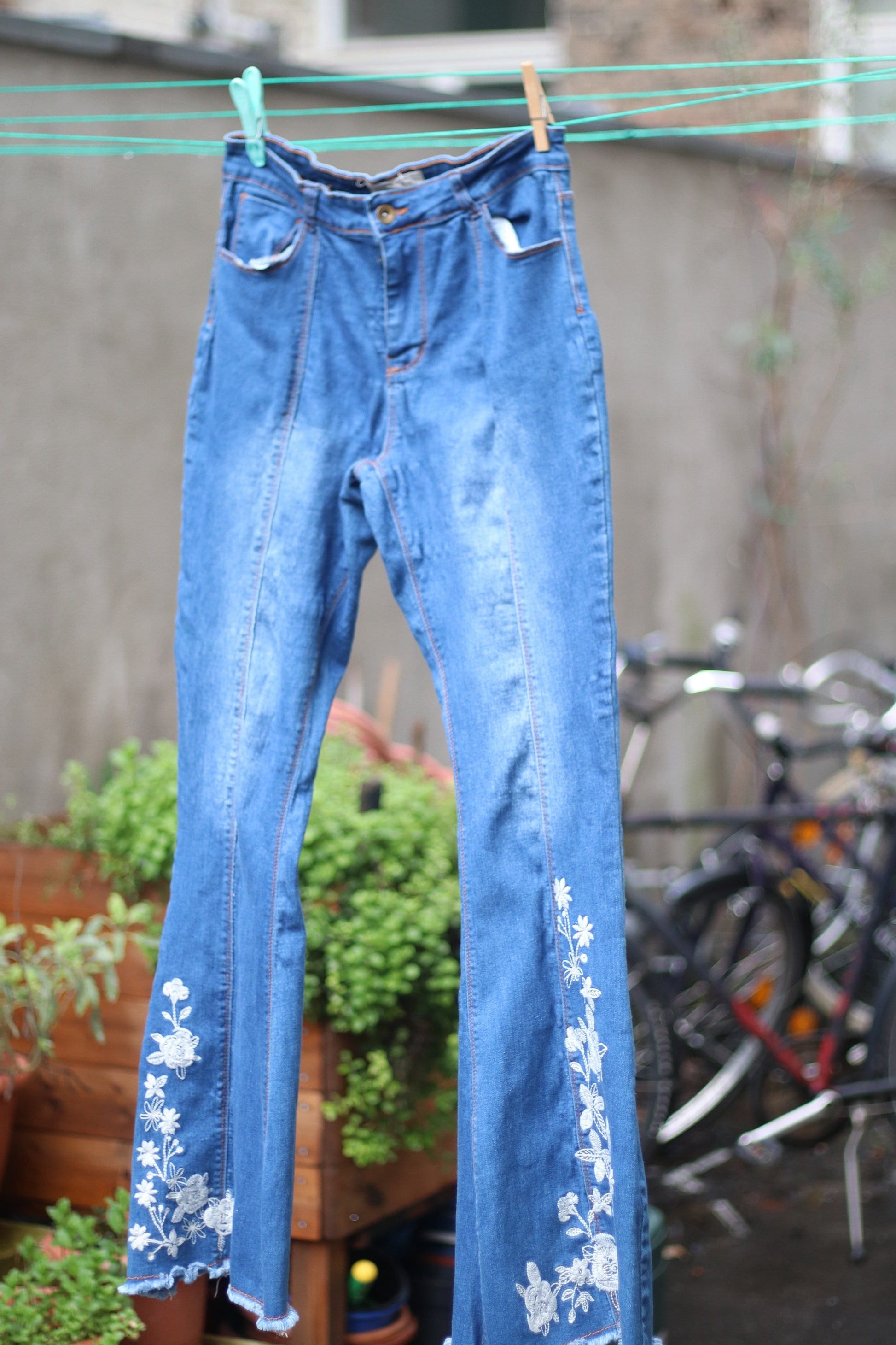 y2k Flared Jeans| Vintage Blue Flower Power Denim| High Waisted Women's Jeans