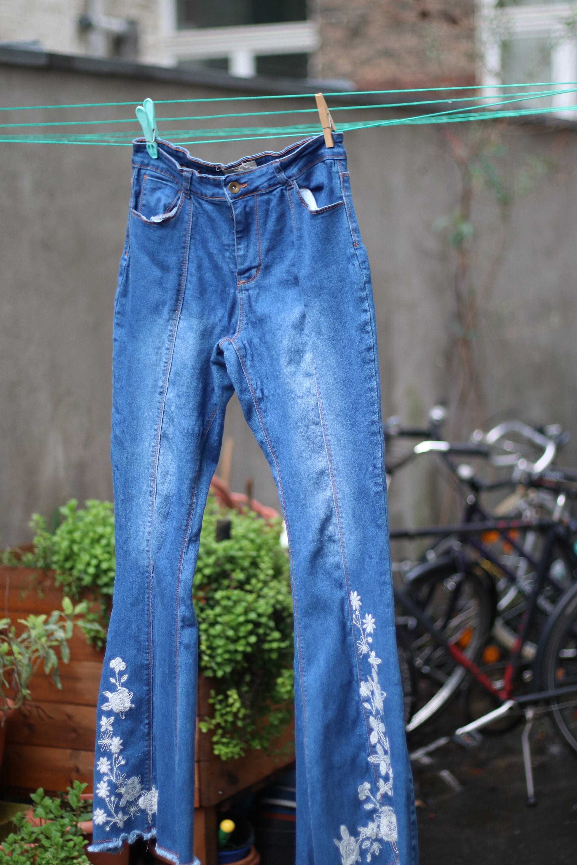 y2k Flared Jeans| Vintage Blue Flower Power Denim| High Waisted Women's Jeans