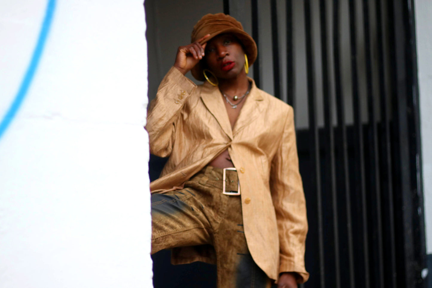 y2k Gold-Coloured Blazer| Vintage Oversized Women's Blazer| Minimalist Linen Blend Jacket