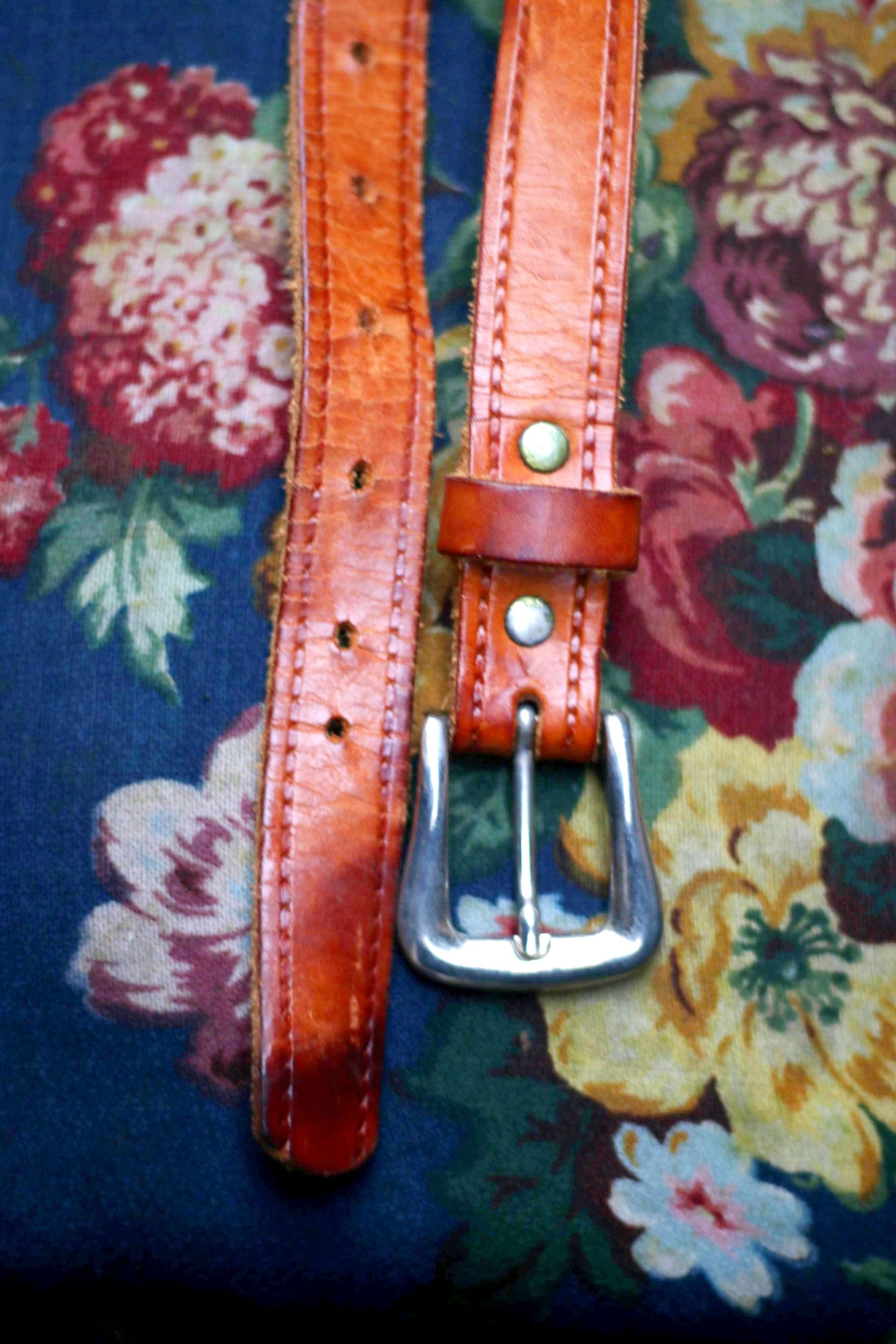 70s Brown Leather Belt | Vintage Women's Boho Chic Belt| Genuine Leather Belt