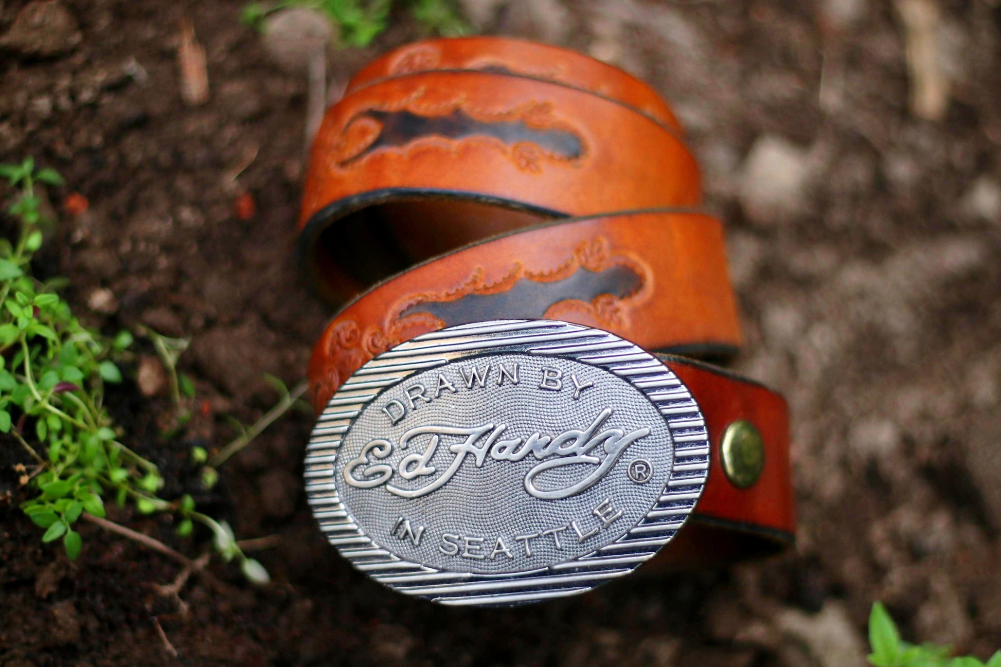 y2k Ed Hardy belt| Vintage Western Leather and Brass belt| Genuine Leather Cowboy Belt for Men| American Cowgirl Buckled Belt