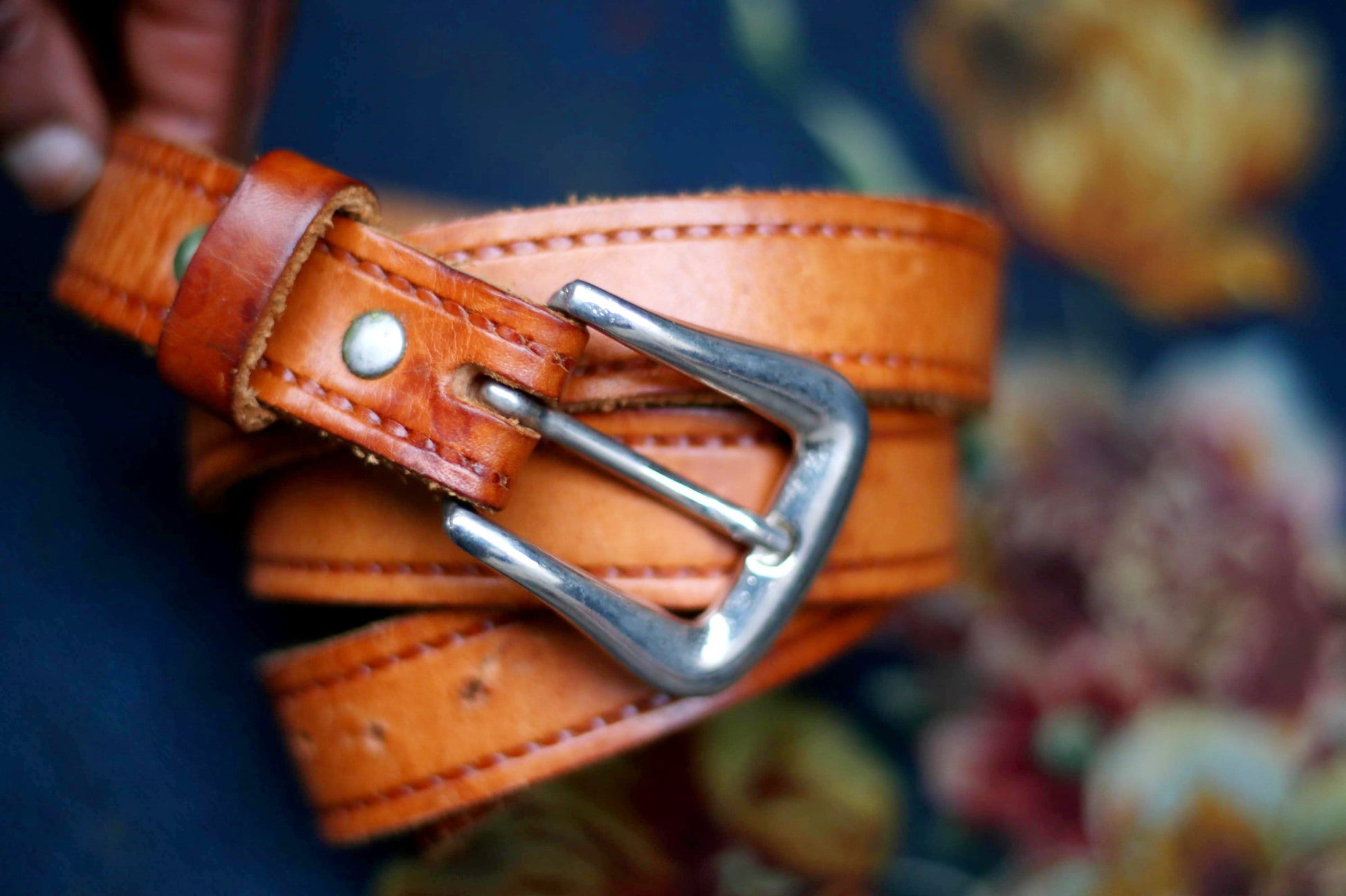 70s Brown Leather Belt | Vintage Women's Boho Chic Belt| Genuine Leather Belt