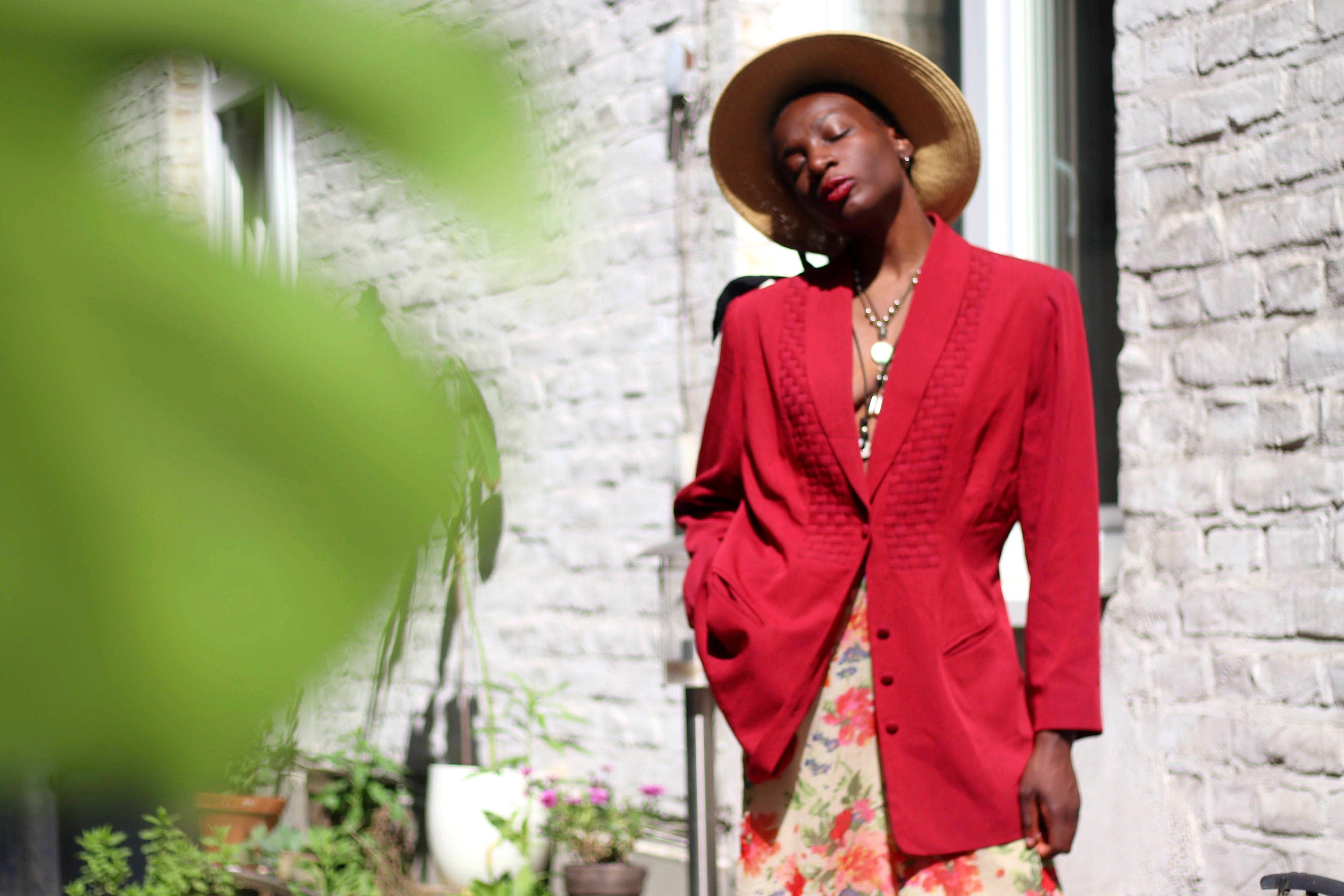 80s Red Blazer Vintage Women s Blazer with Pleated Details Minimalist Chic Long Sleeved Blazer