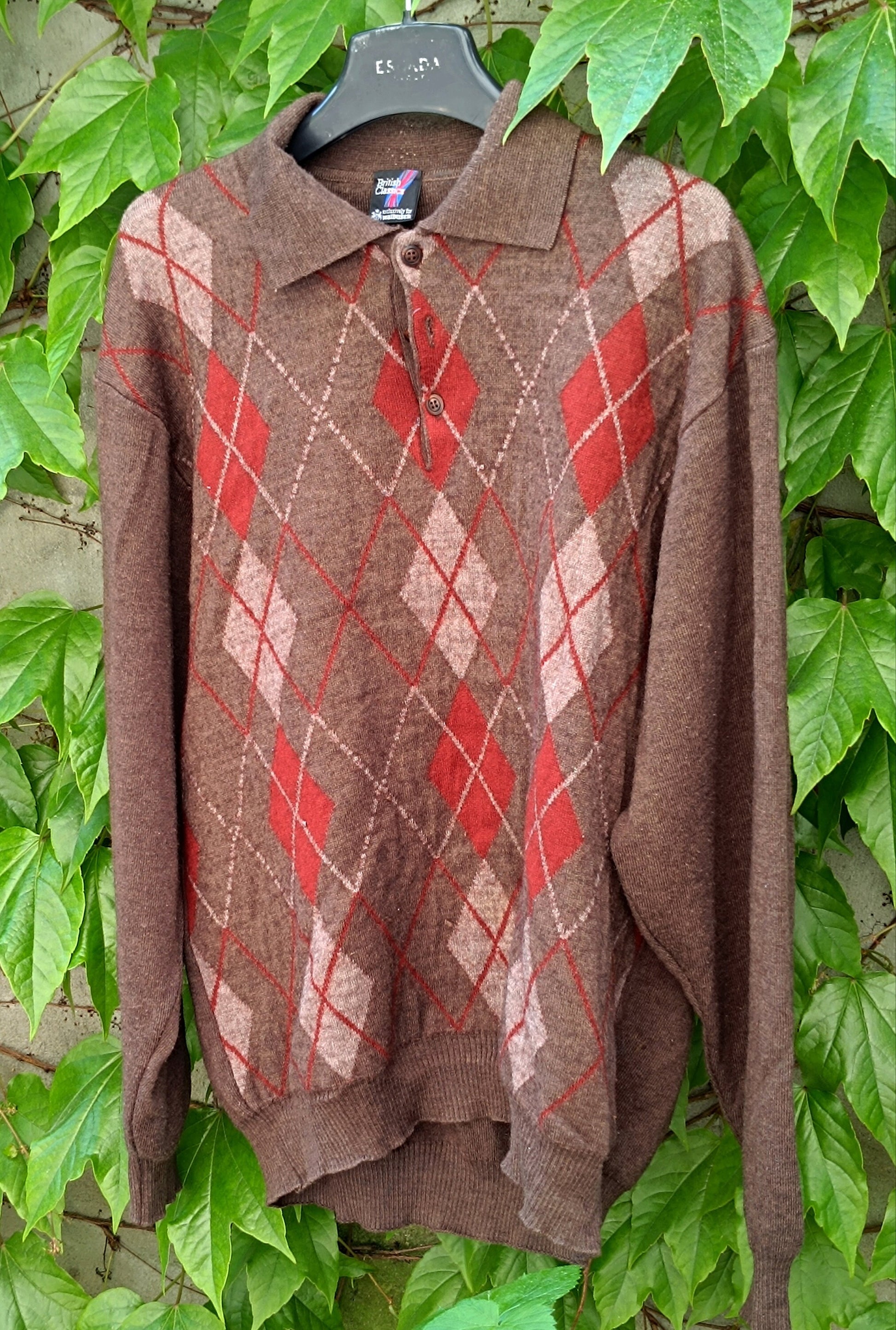 90s Argyle Print Sweater| Vintage Wool Blend Unisex Long Sleeved Knit| Preppy Chic Brown Jumper