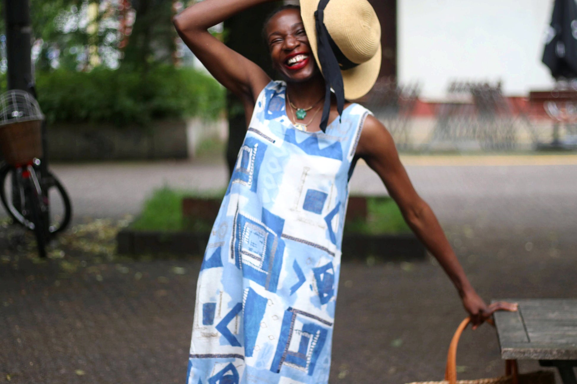 90s Crazy Print Dress| Women's Vintage Sleeveless Summer Dress| Maximalist Quirky Blue and White Dress