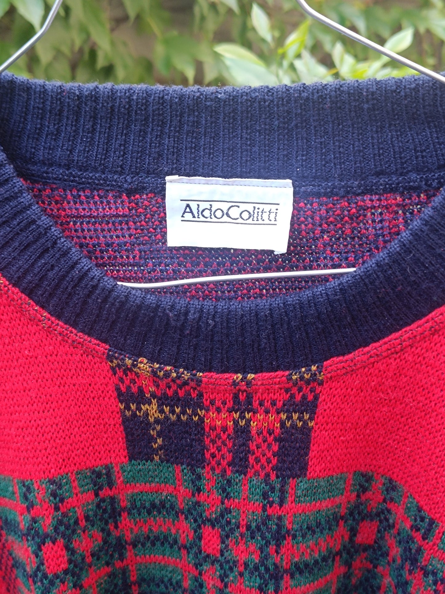 90s Aldo Colitti Sweatshirt| Vintage Red and Black Crewneck Jumper| Minimalist Plaid Long Sleeved Knit