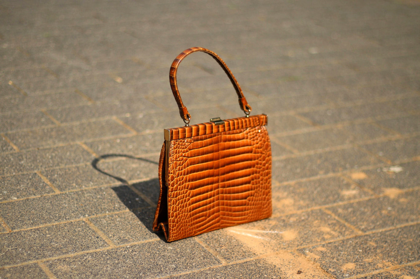 70s Animal Patterned Bag| Vintage Grandma style top Handle Handbag| Women's Brown Embossed leather Mini Bag