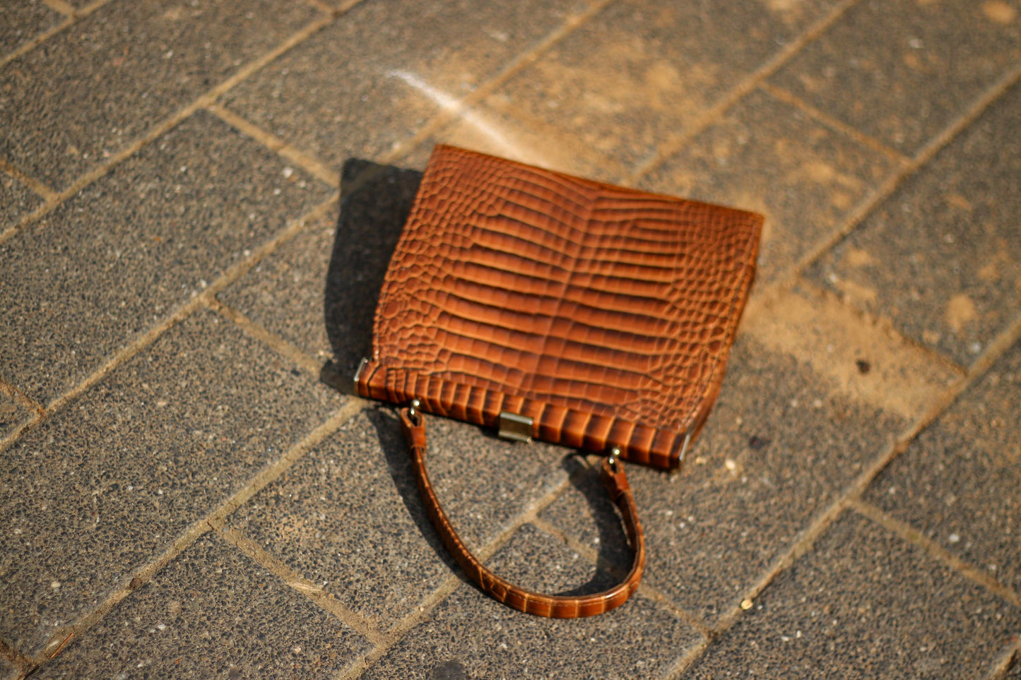 70s Animal Patterned Bag| Vintage Grandma style top Handle Handbag| Women's Brown Embossed leather Mini Bag