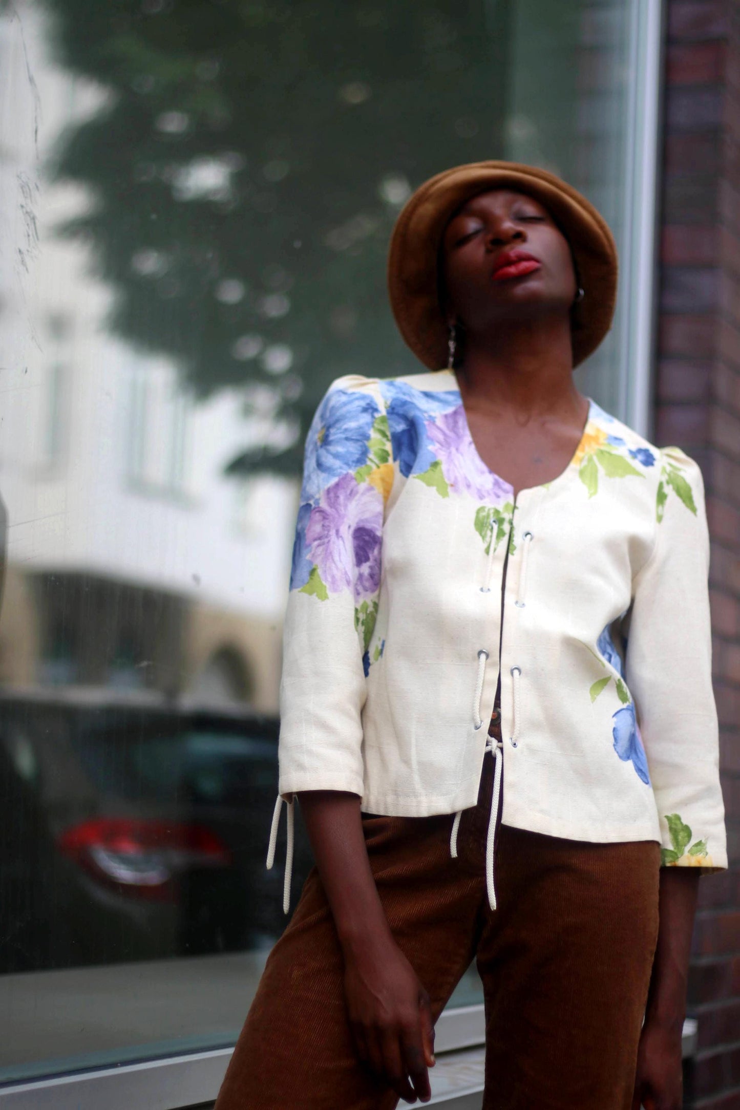 90s Kriss Floral Blazer | Vintage Women's Jacket with Lace Up Details | Feminine Maximalist Cropped Jacket