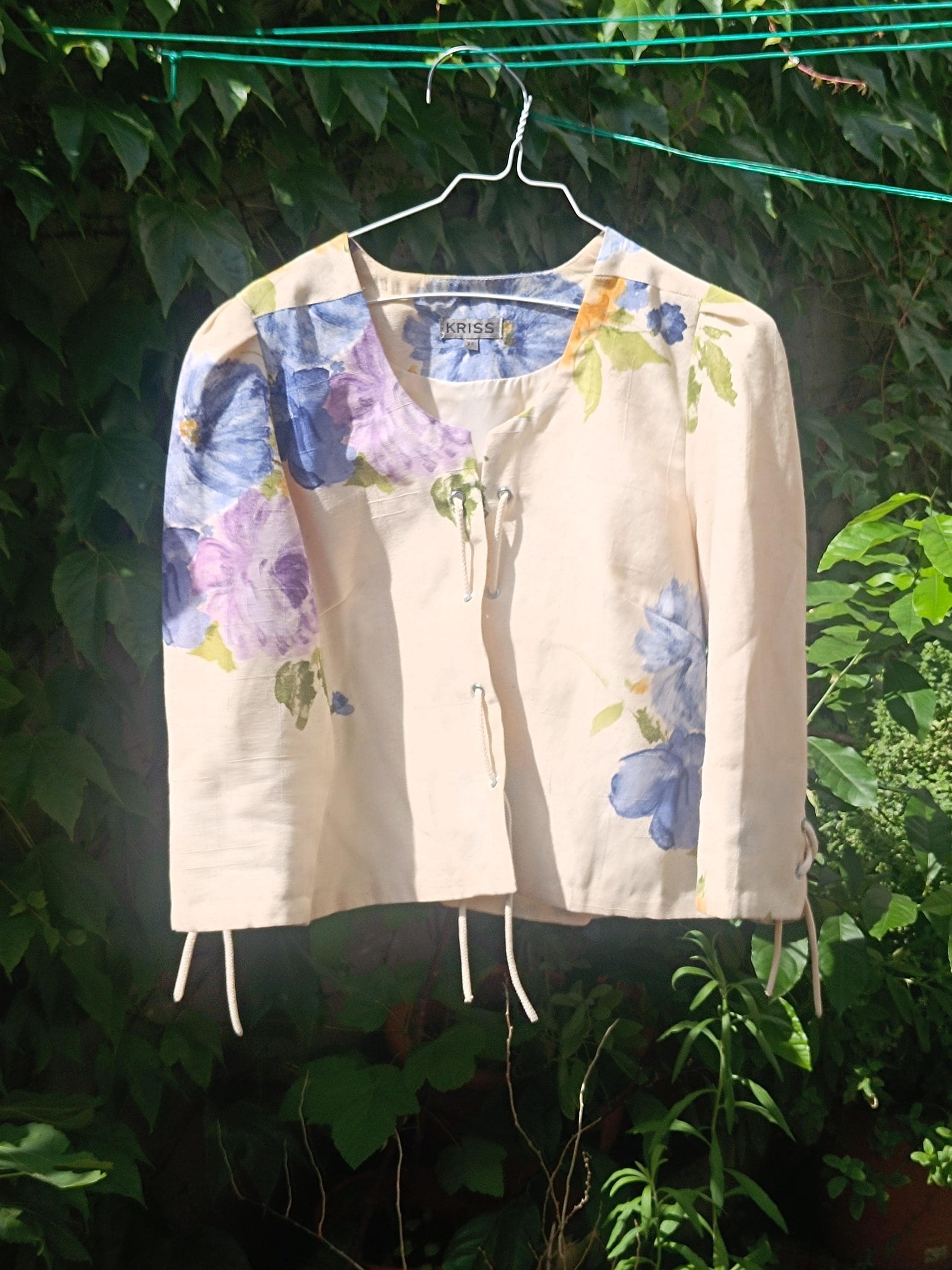 90s Kriss Floral Blazer | Vintage Women's Jacket with Lace Up Details | Feminine Maximalist Cropped Jacket