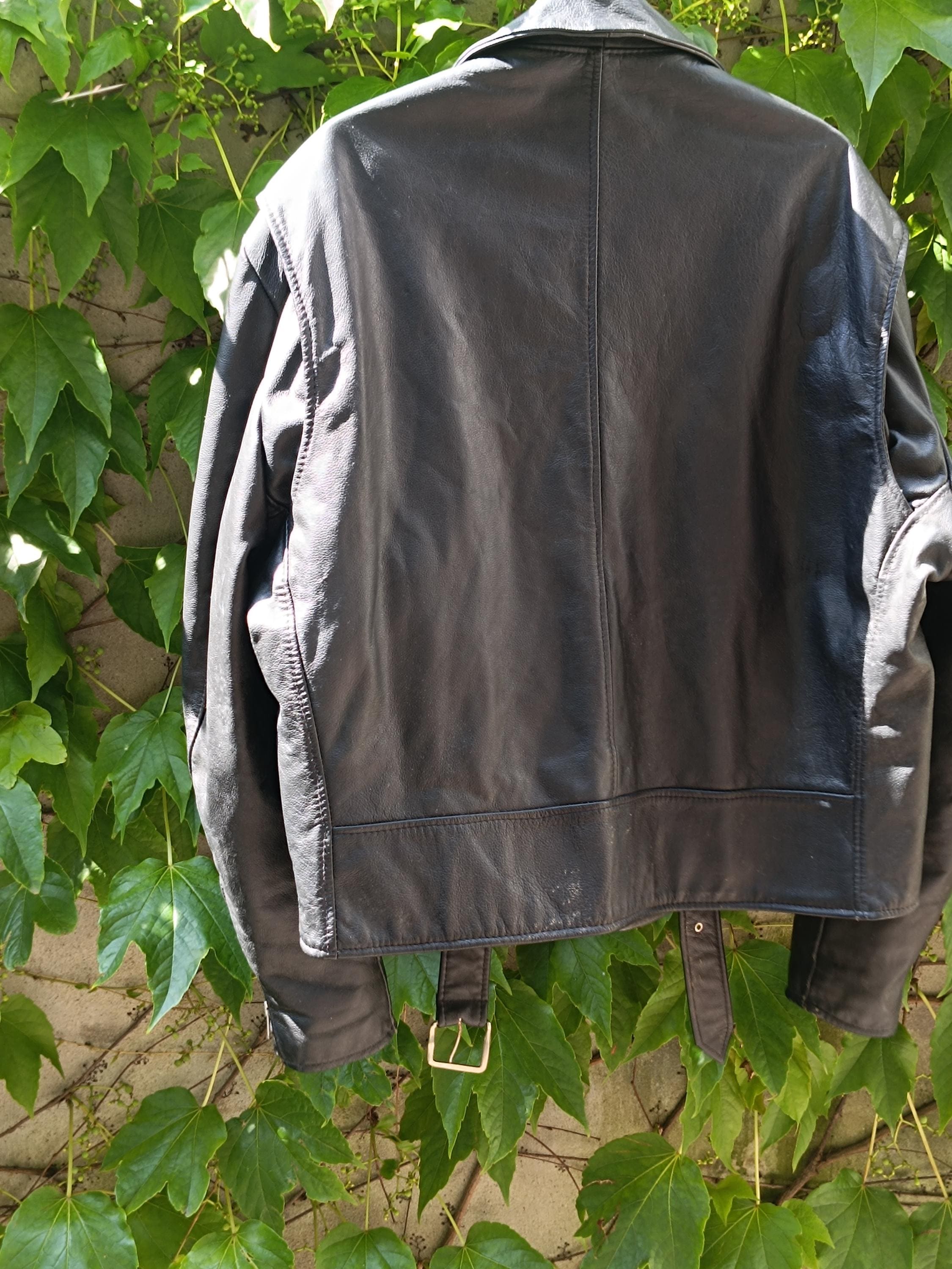 Vintage Leather Jacket good Black Biker Unisex 90s