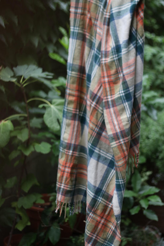 Matthew Goodman Oversized Scarf | Vintage Blanket Checkered Scarf| Men's Oversized Plaid Scarf with Fringes