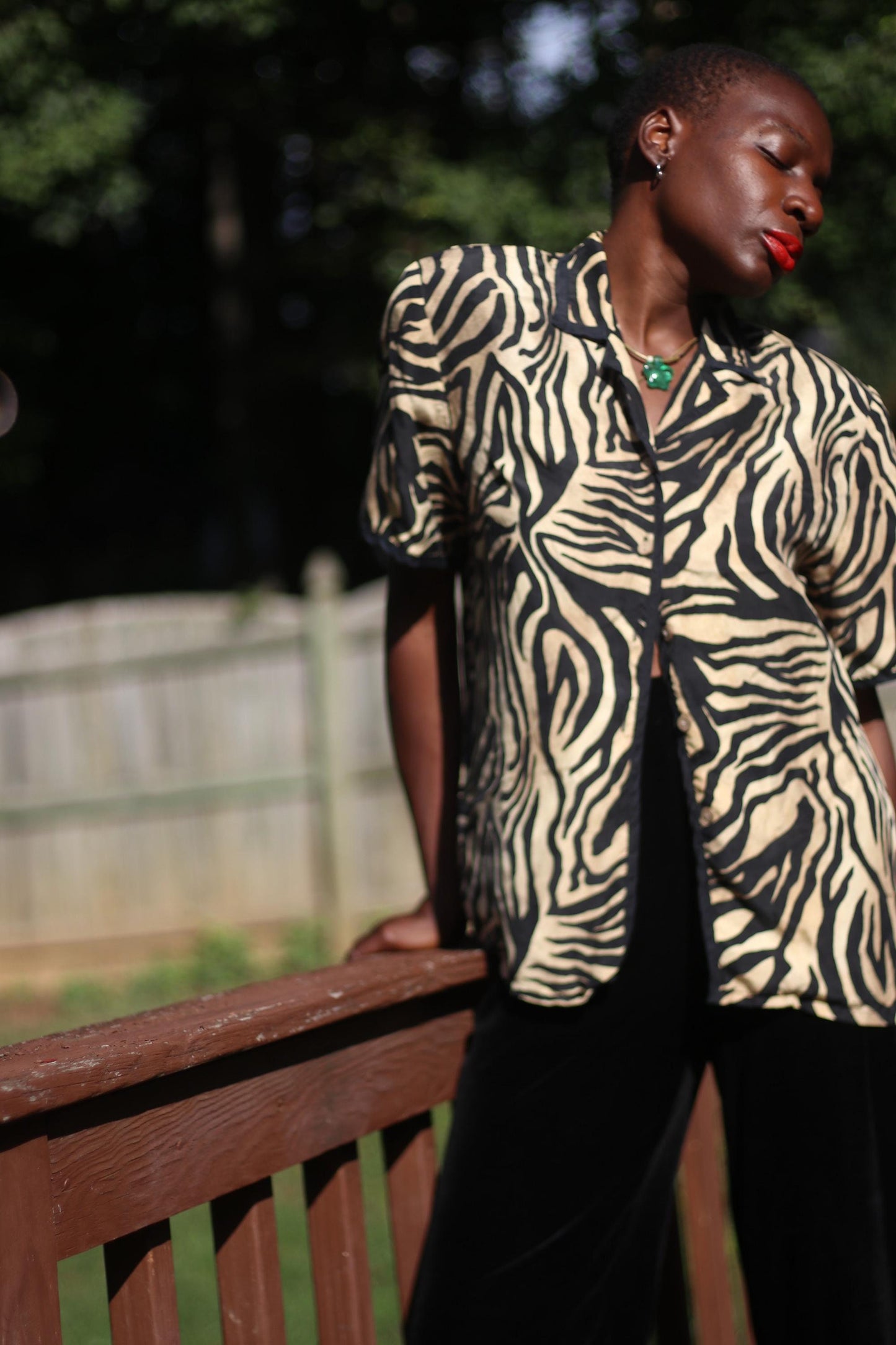 y2k Silk Leo Print Blouse| Vintage Studio 3000 Shirt| Short-sleeved Shirt Women's Maximalist Buttoned down Blouse