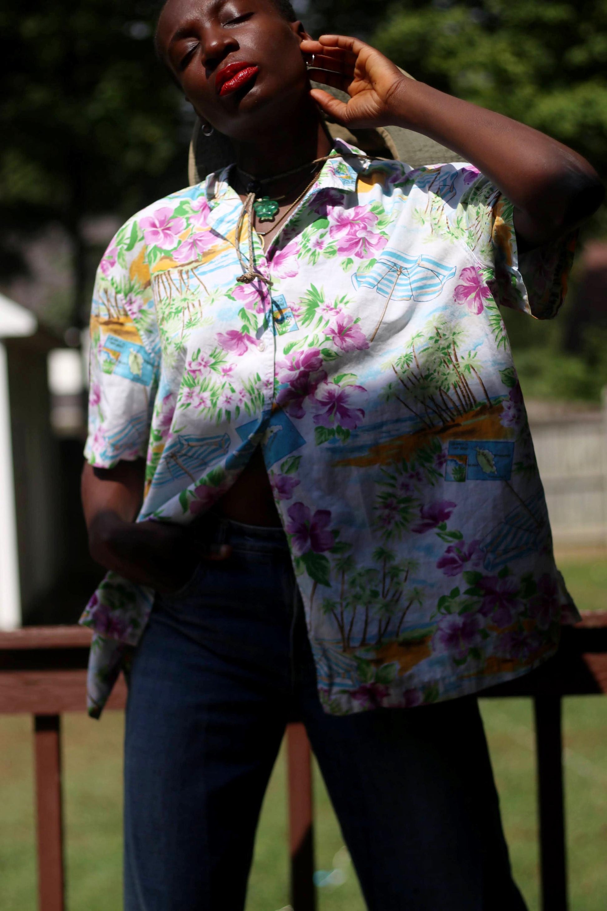 90s Tropical Print Blouse| Vintage Summer Shirt| Women's Short Sleeved Maximalist Buttoned Down Blouse