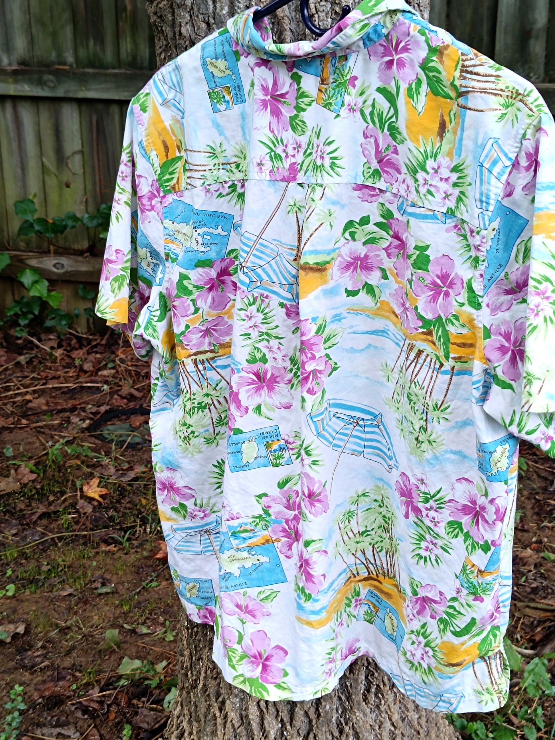 90s Tropical Print Blouse| Vintage Summer Shirt| Women's Short Sleeved Maximalist Buttoned Down Blouse