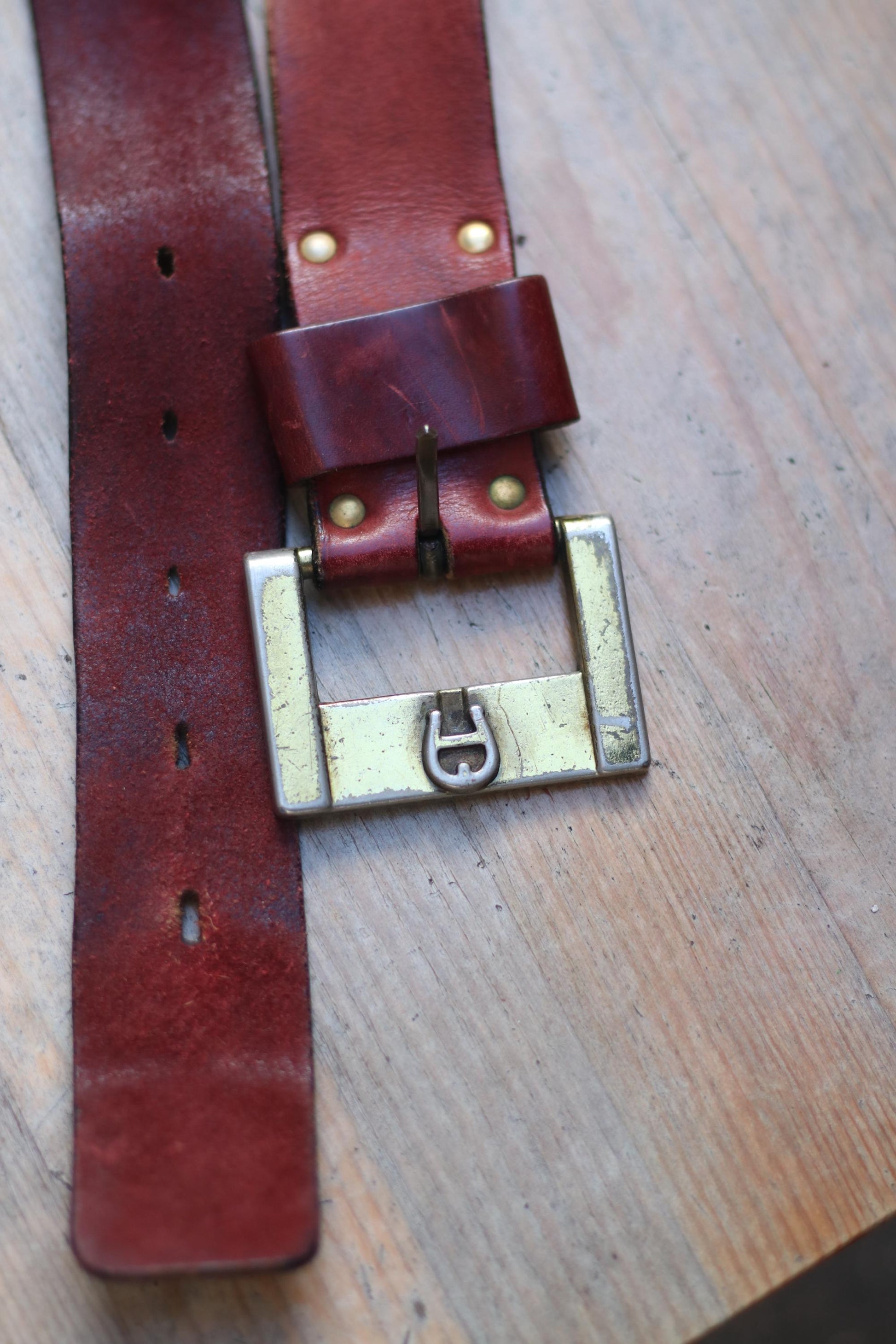 Vintage Aigner Leather Belt| 90s red leather belt with statement buckle