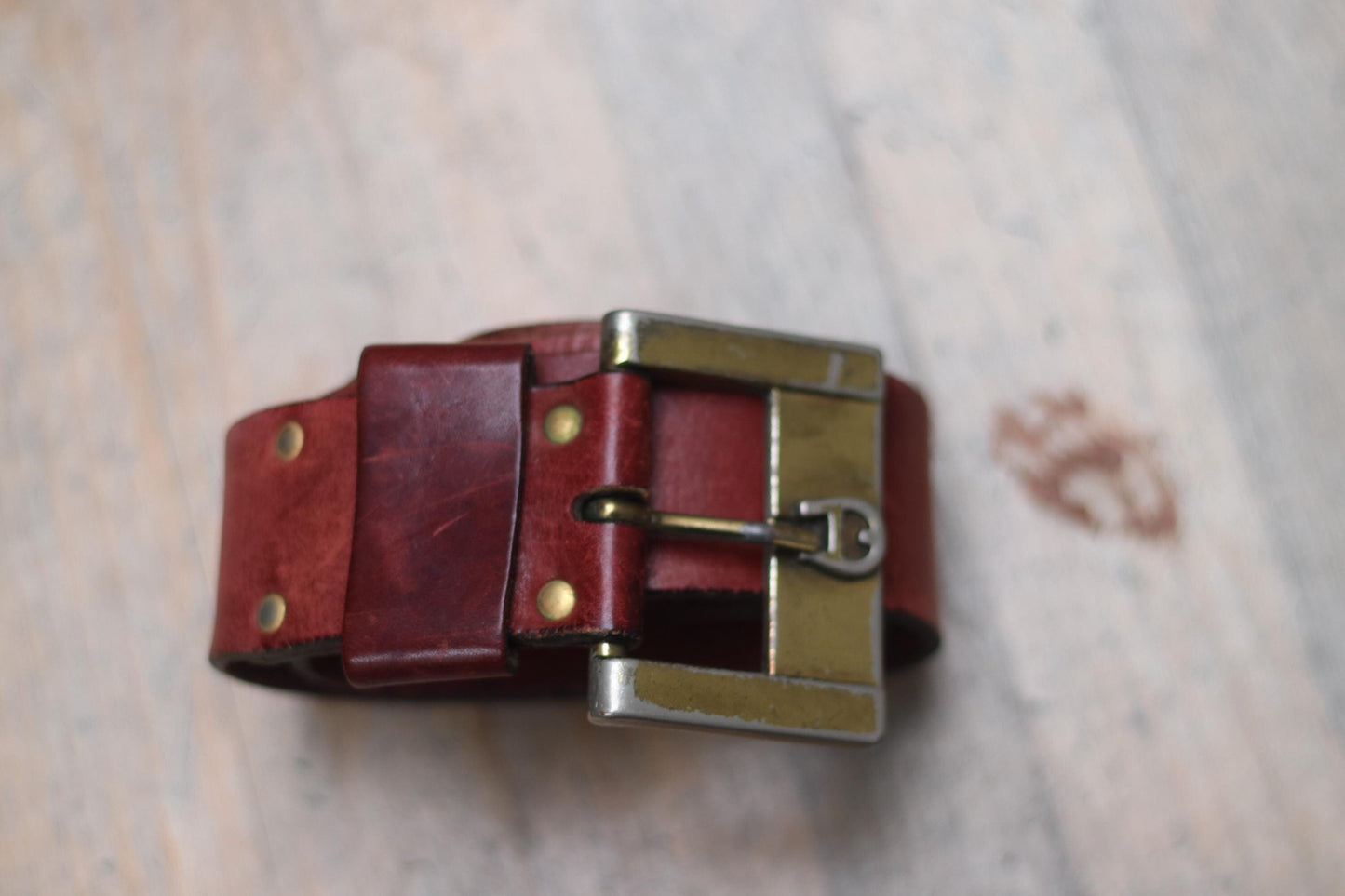 Vintage Aigner Leather Belt| 90s red leather belt with statement buckle