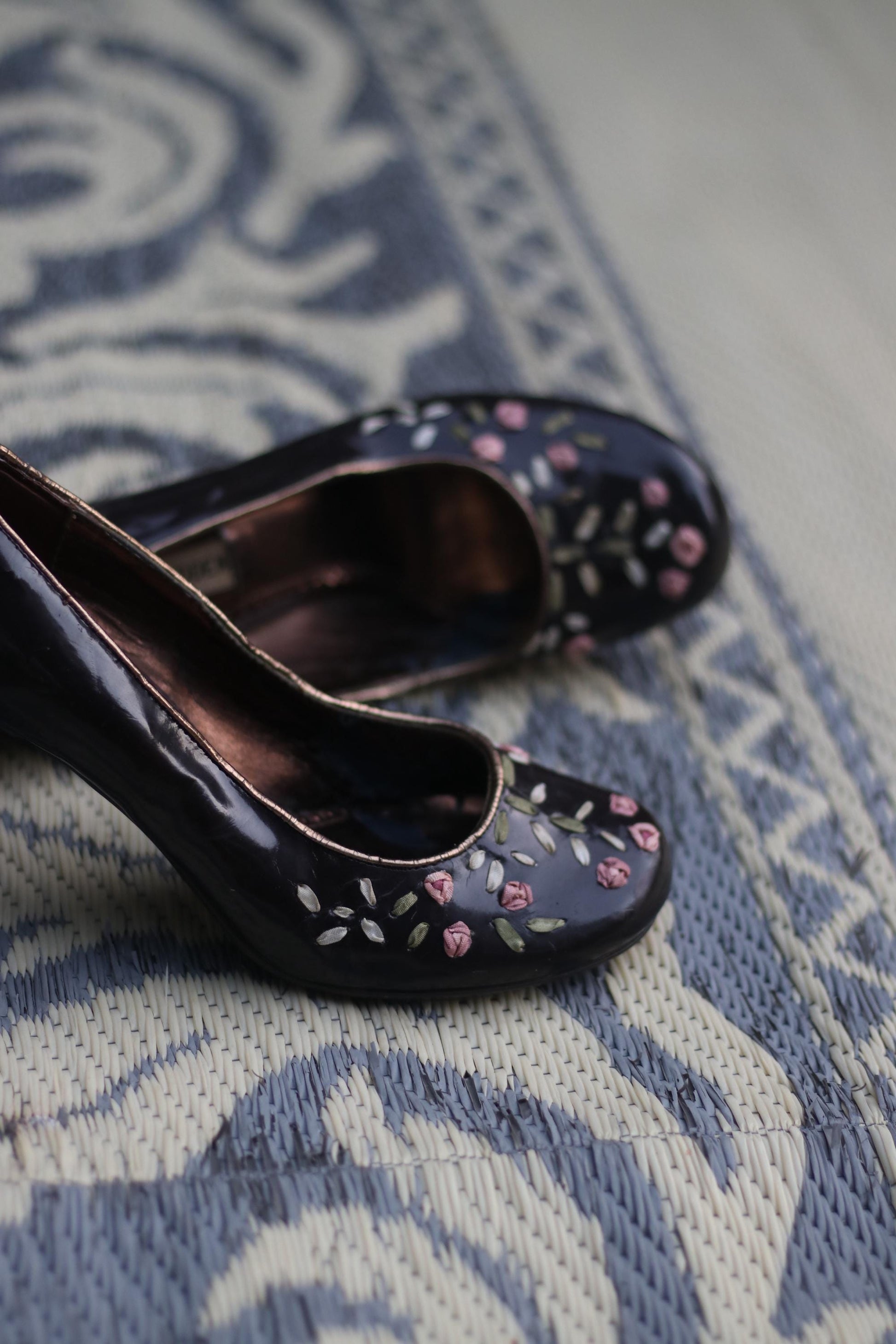 Rare Steve Madden Floral Heels | Vintage Retro Women's Square Toe Shoes | 90s Demure Brown Stilettoes