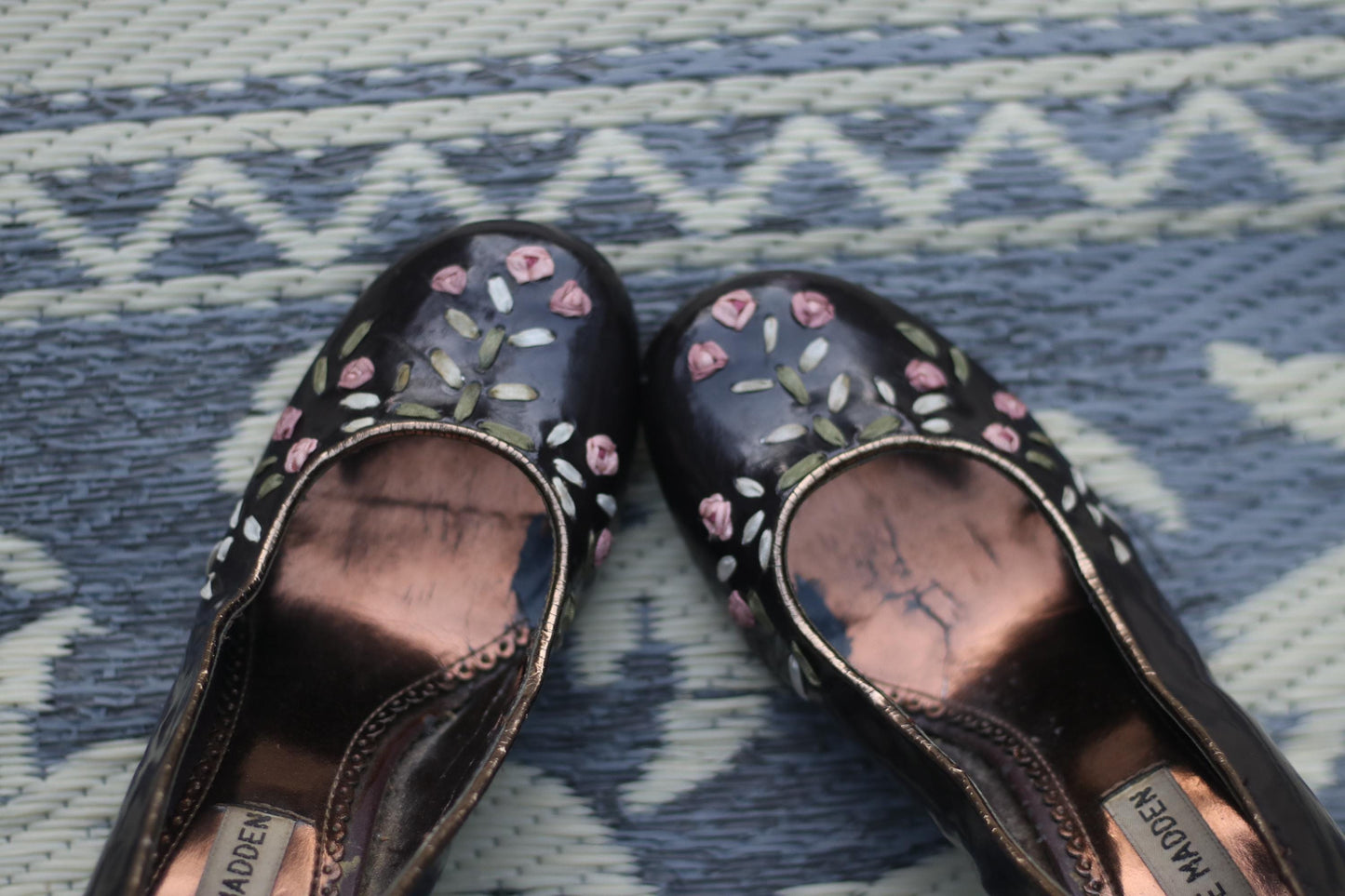 Rare Steve Madden Floral Heels | Vintage Retro Women's Square Toe Shoes | 90s Demure Brown Stilettoes