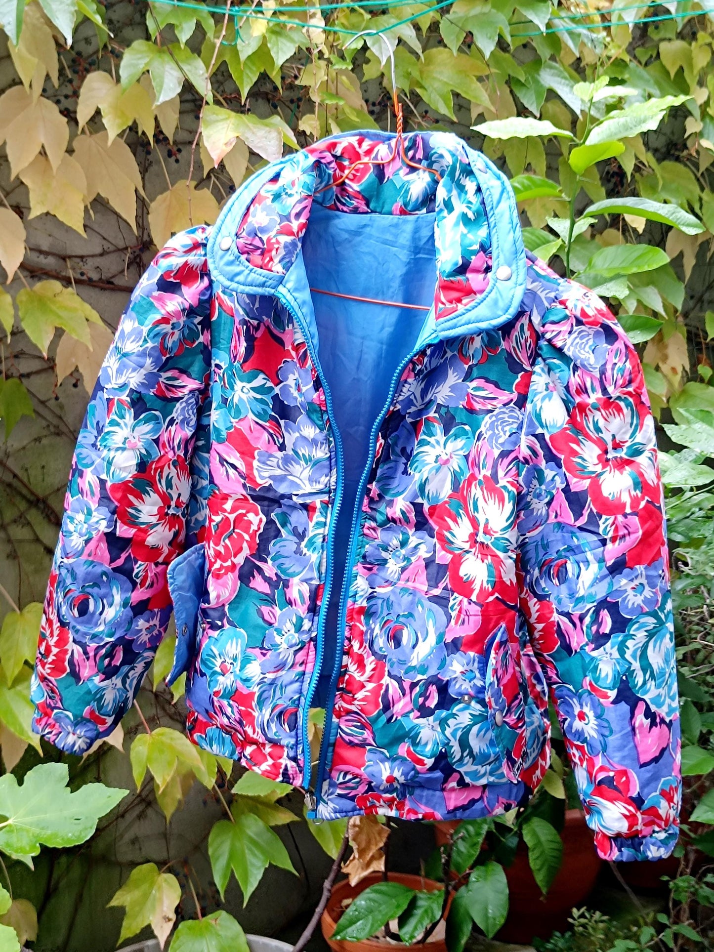 Vintage Linea Val Puffer Jacket| Vintage Blue and Floral Print Winter Coat | Women's Maximalist Winter coat