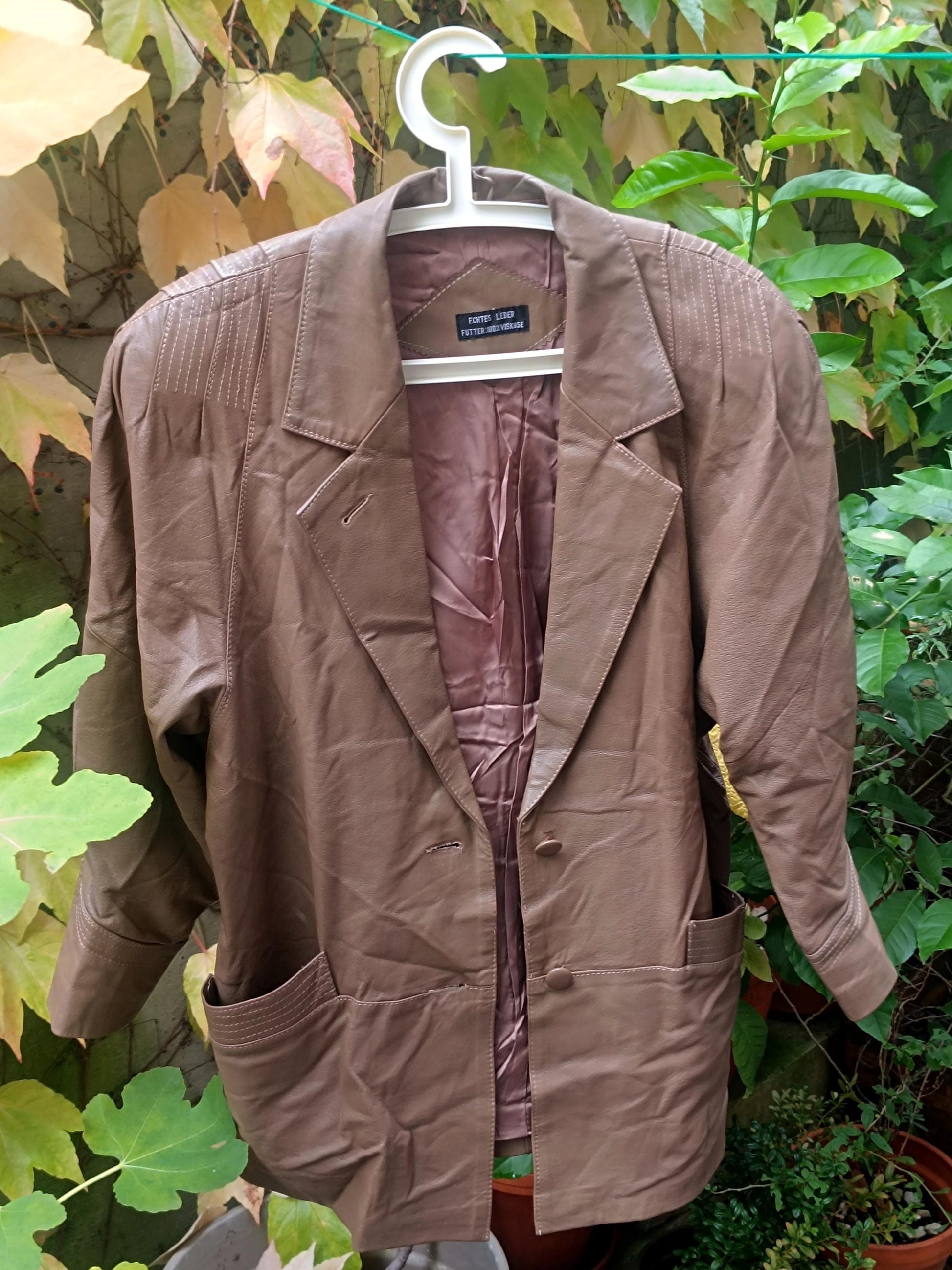 80s Brown Leather Jacket| Vintage Blazer Leather Coat | Womens Minimalistic Outerwear |