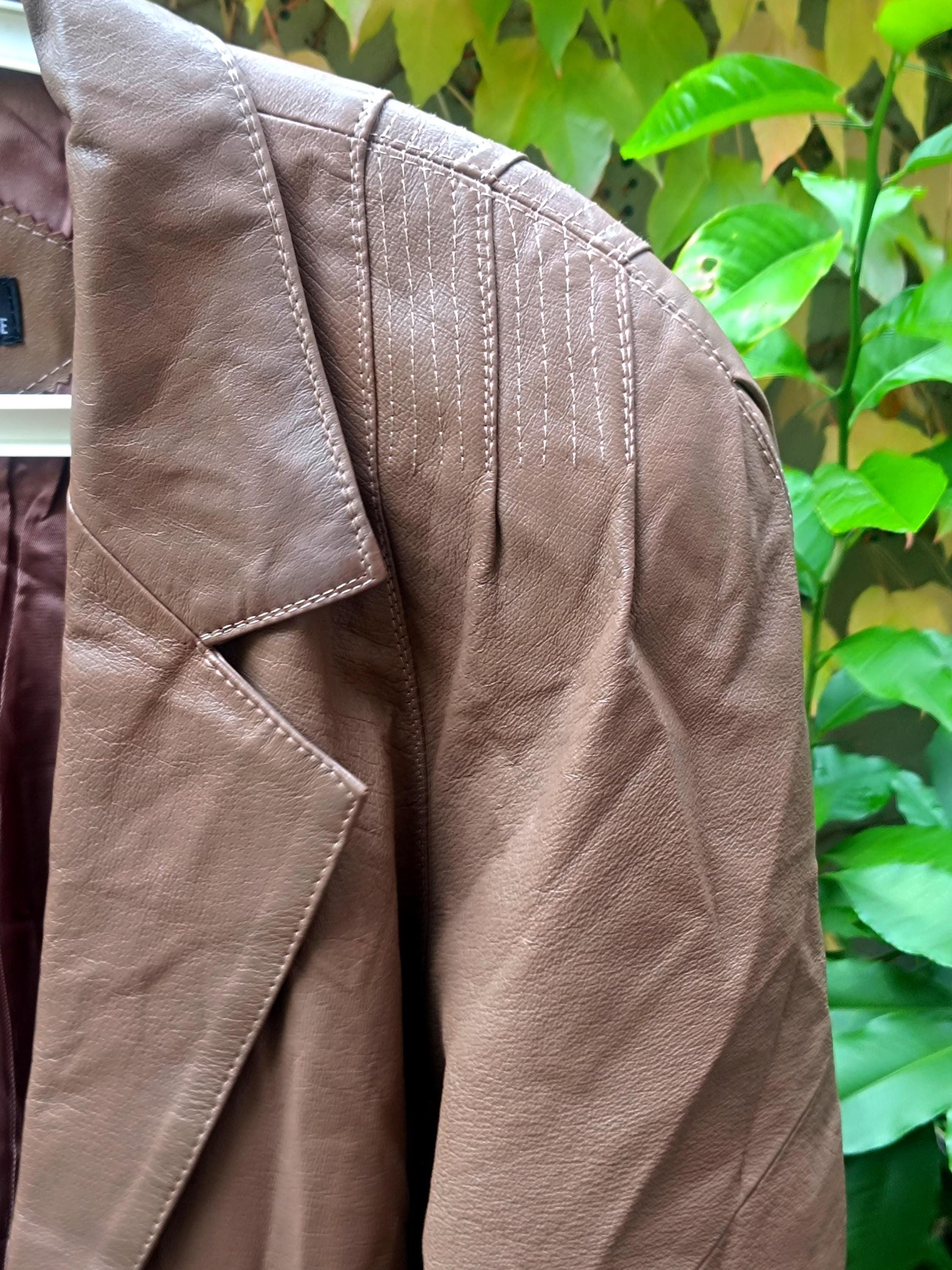 80s Brown Leather Jacket| Vintage Blazer Leather Coat | Womens Minimalistic Outerwear |