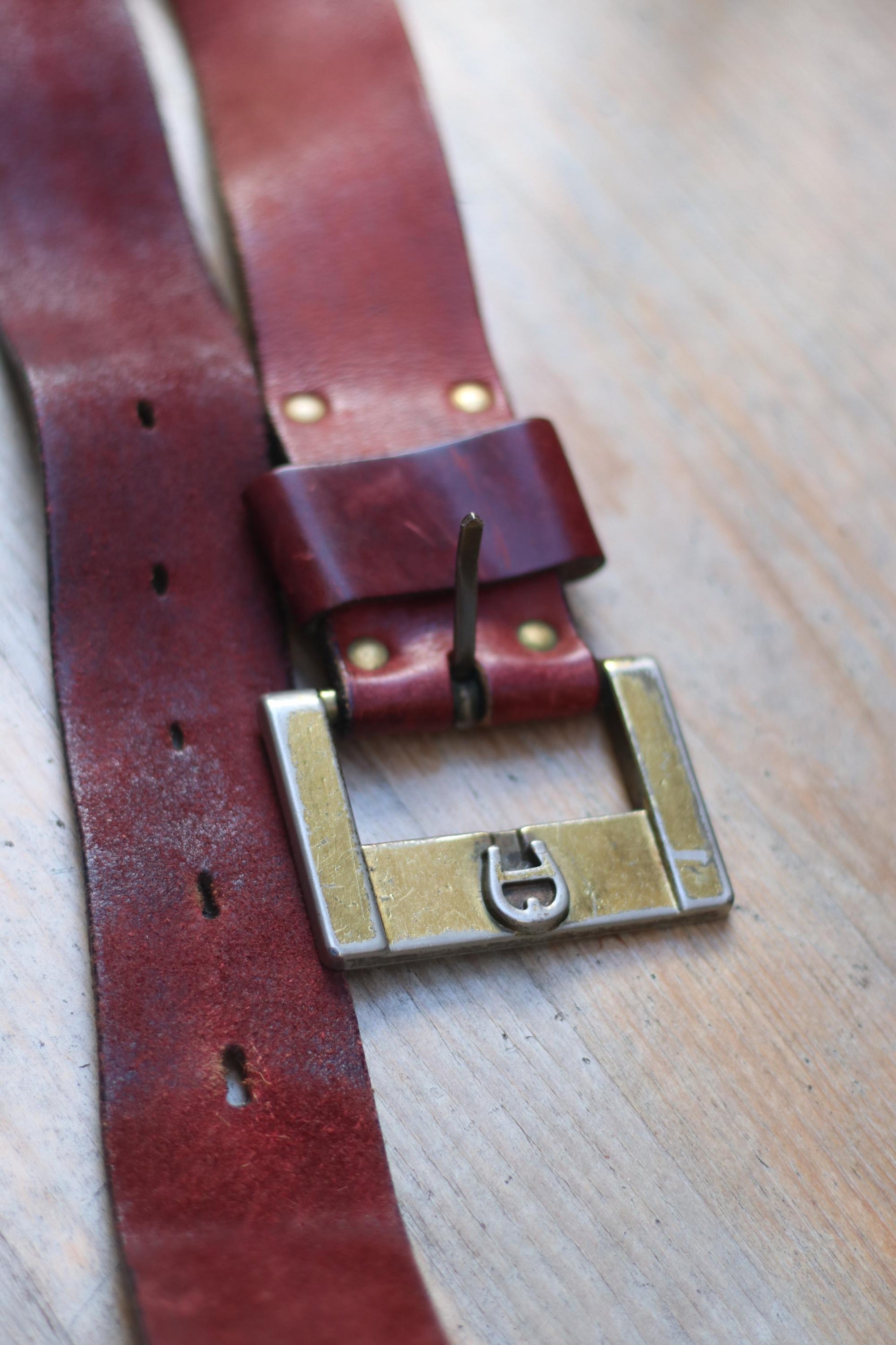 Vintage Aigner Leather Belt| 90s red leather belt with statement buckle