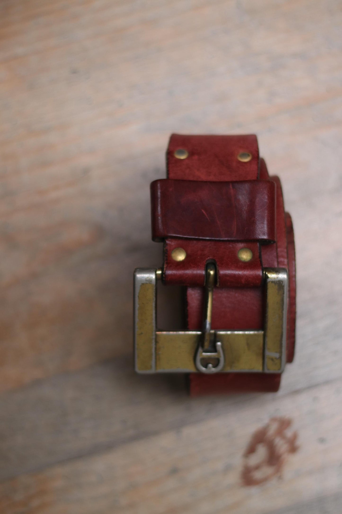 Vintage Aigner Leather Belt| 90s red leather belt with statement buckle