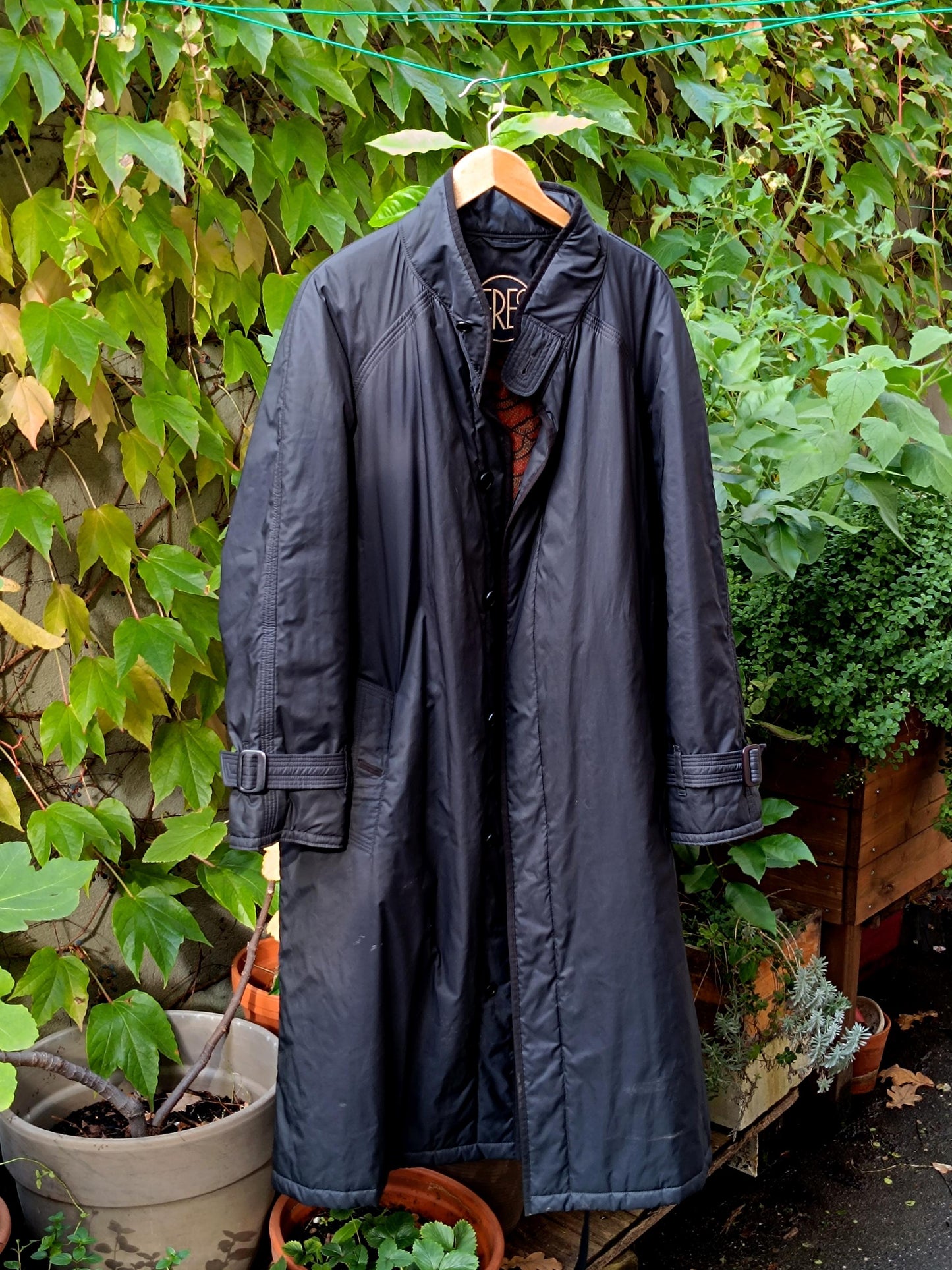 80s Eres Trenchcoat| Vintage Black Padded Jacket| Minimalist Country Preppy Fall Coat