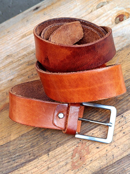 Vintage Genuine Leather Belt| Brown Minimalist Classic Belt| Unisex Accessory with silver-toned buckle