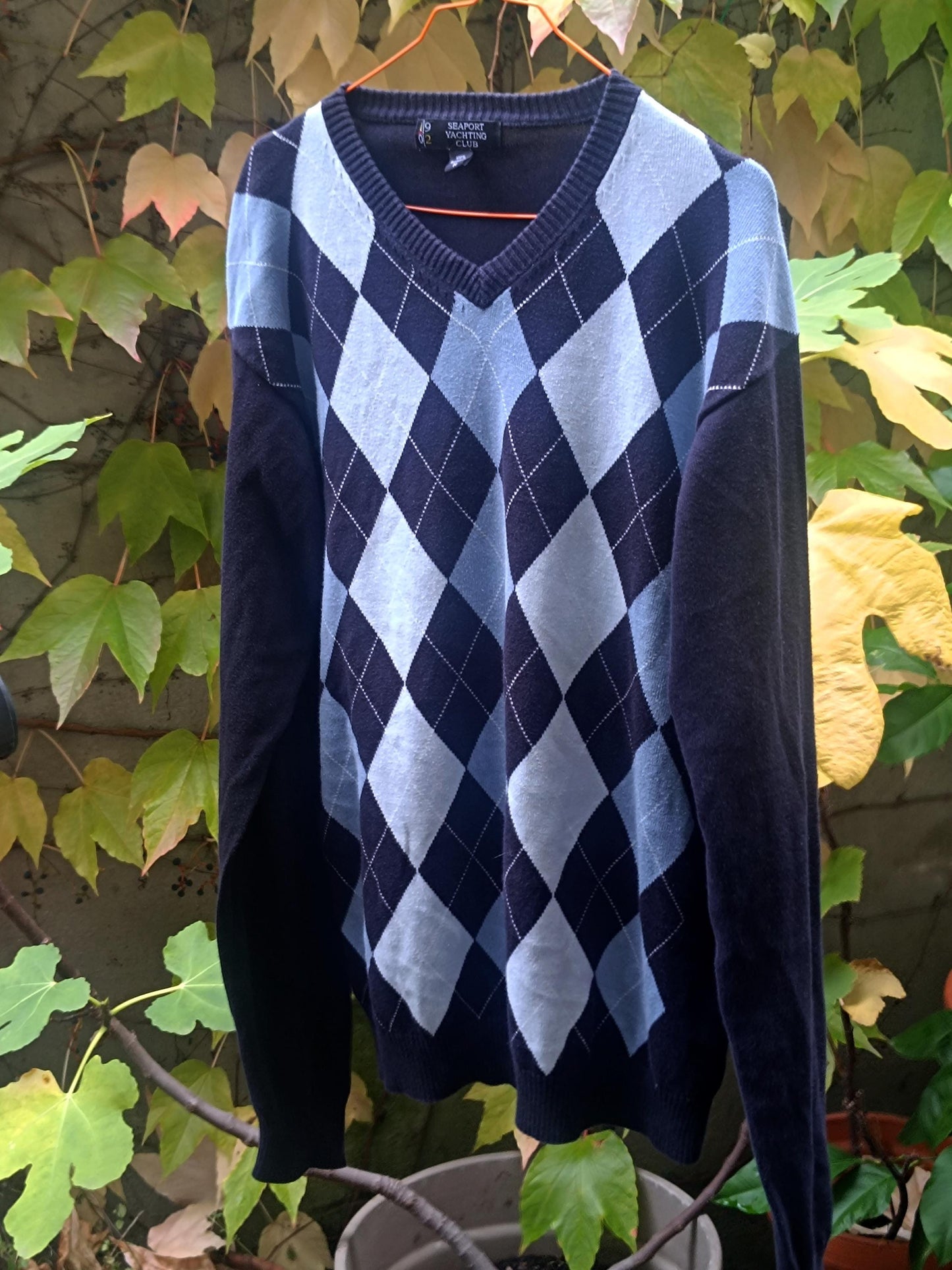 Vintage Argyle Print Sweater| 90s Blue Long Sleeved Winter Jumper| Preppt Yatch Club Sweater