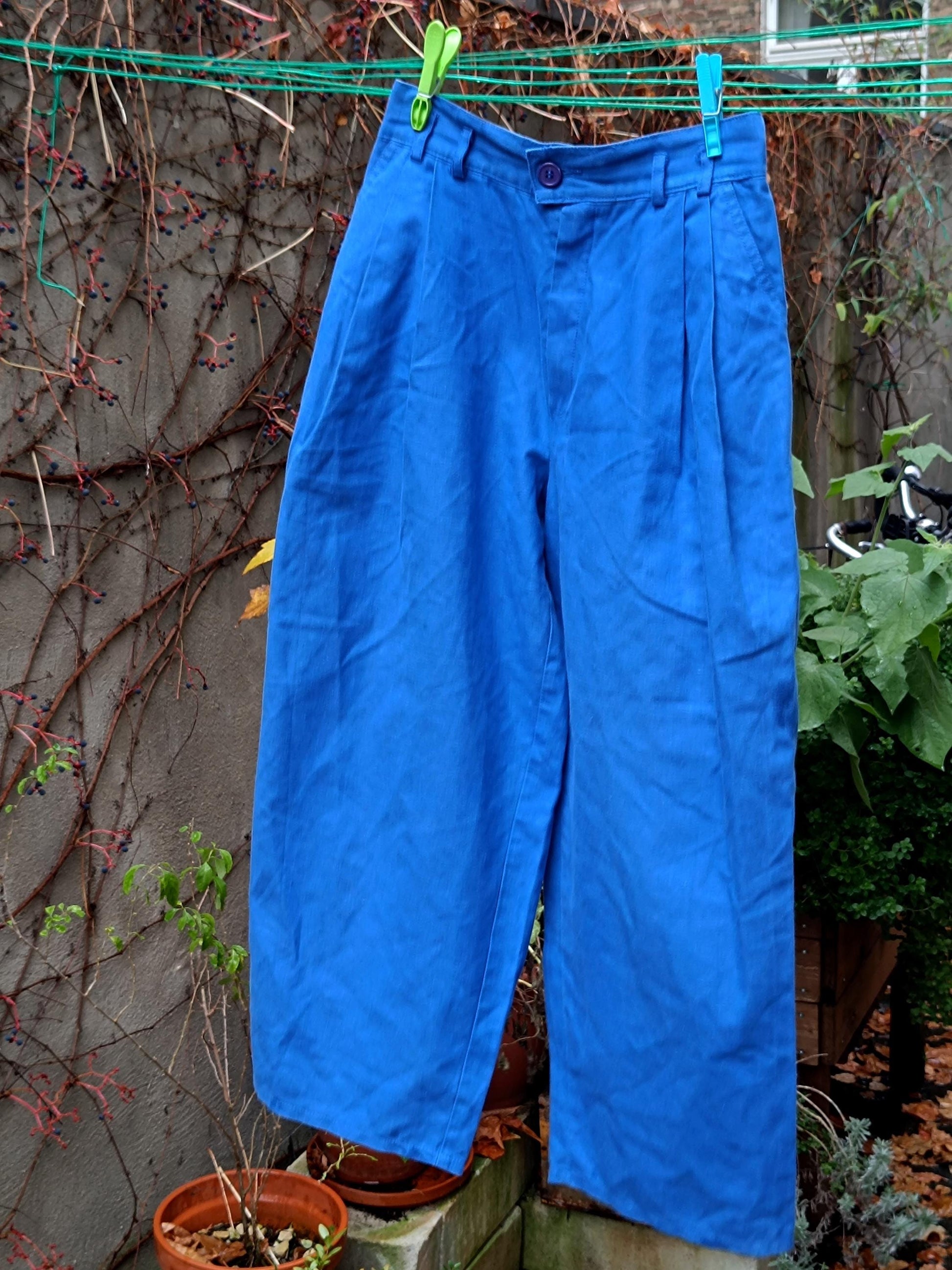 90s Betty Barclay Highwaisted Pants| Vintage Pleated Blue Cullottes | Street wear Women's trousers