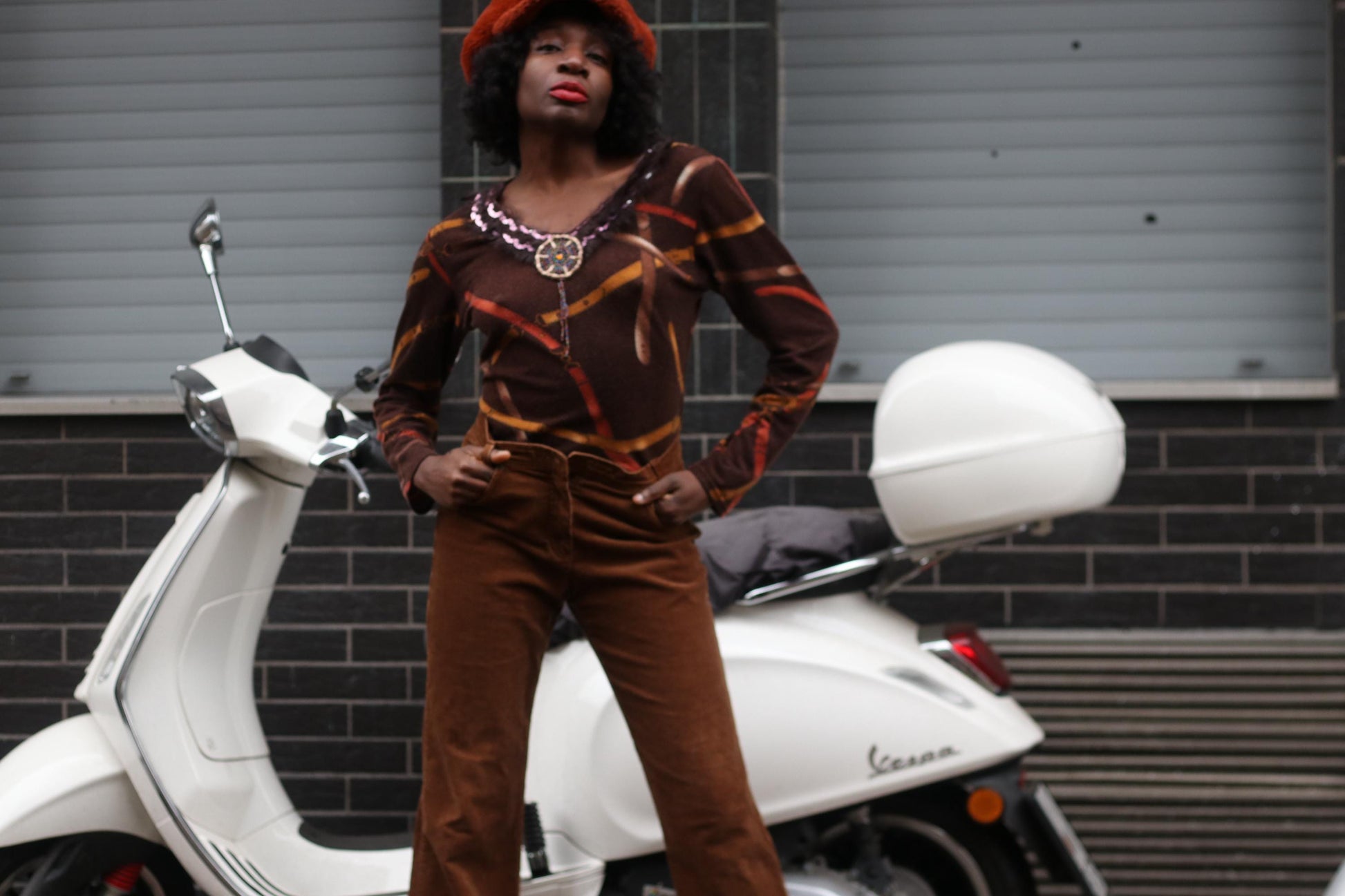 Vintage Vercotti Swirly Print Blouse | Brown Summer Shirt| Women's Hippy Blouse with Abstract Print|Women's Crazy Print Shirt