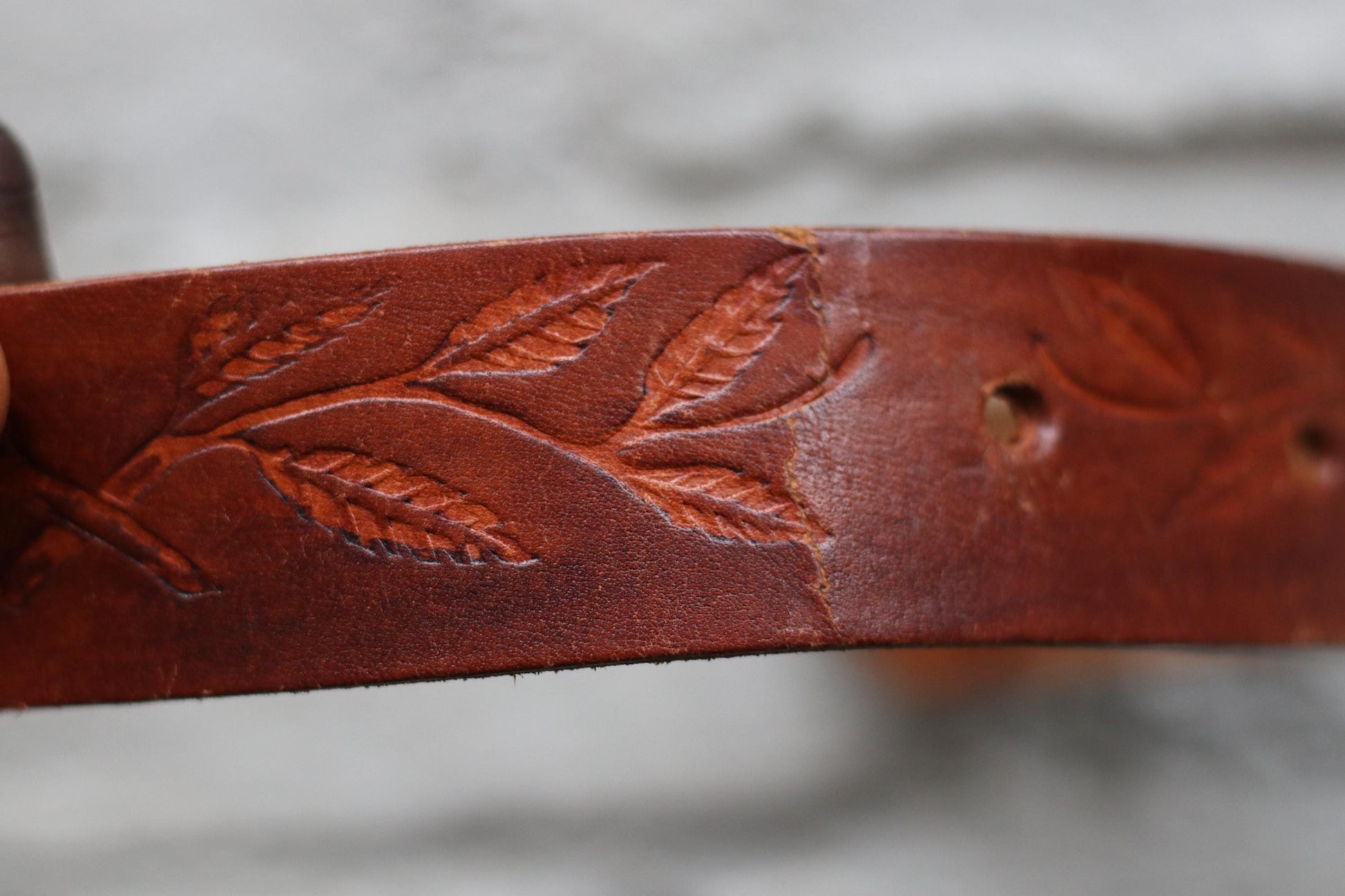 70s Handcrafted Embossed Brown Leather Belt with Antique Silver Buckle| Nature-Inspired Artisan Accessory| Women's belt with Leaf etchings