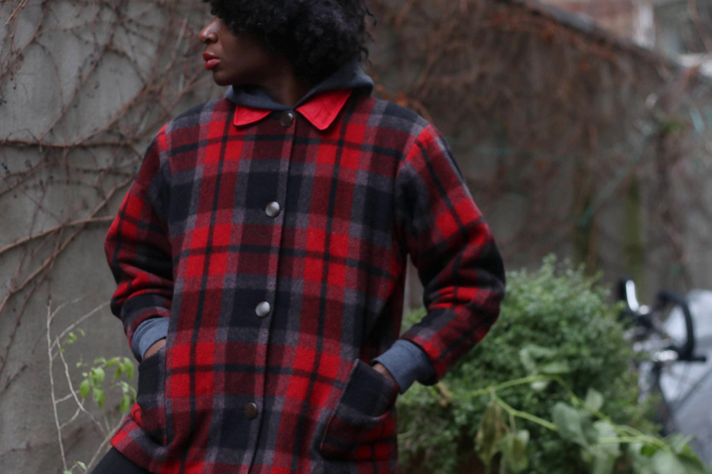 90s Plaid Winter Jacket| Urban Lumberjack Checkered Red Women's Coat | Red and Black Tartan Cozy Coat XS- S