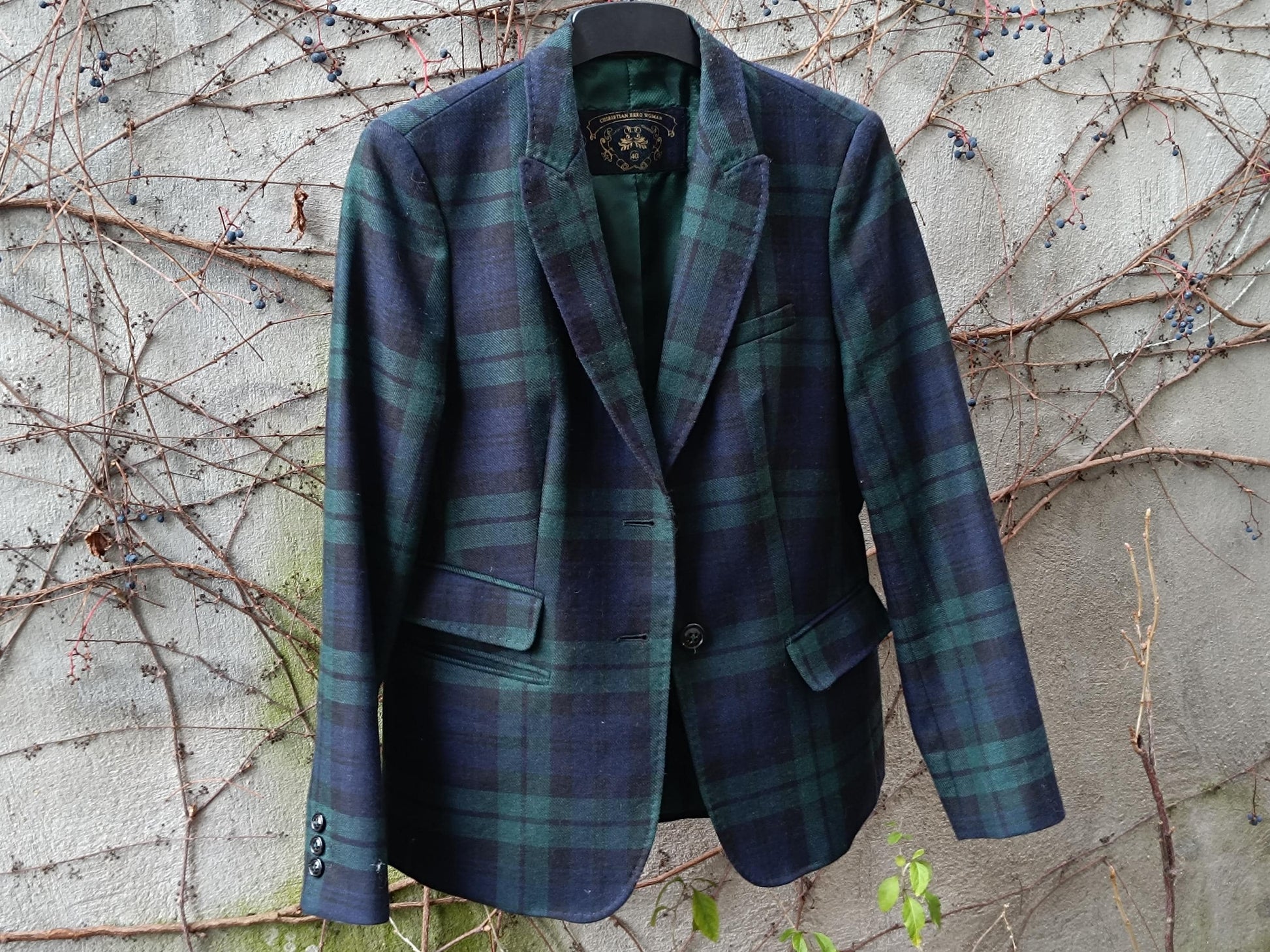 Vintage Christian Berg Plaid Blazer| 90s Green Timeless Tailored Jacket for Office| Business Casual Blazer