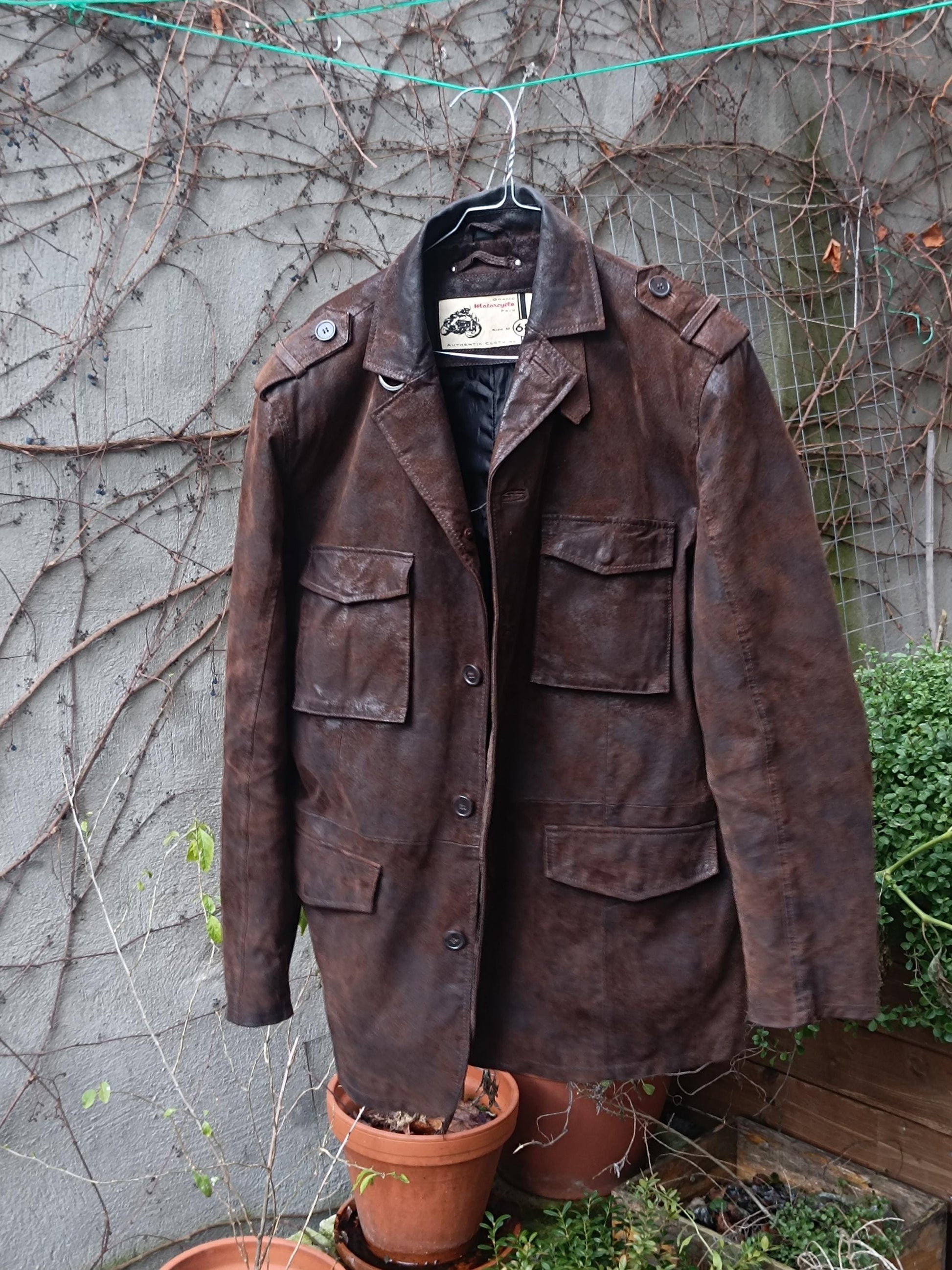 Vintage Brown Leather Jacket | 90s Oversized Military Style | Grunge Y2K Biker Coat | Unisex Retro Streetwear | Boho Moto Jacket