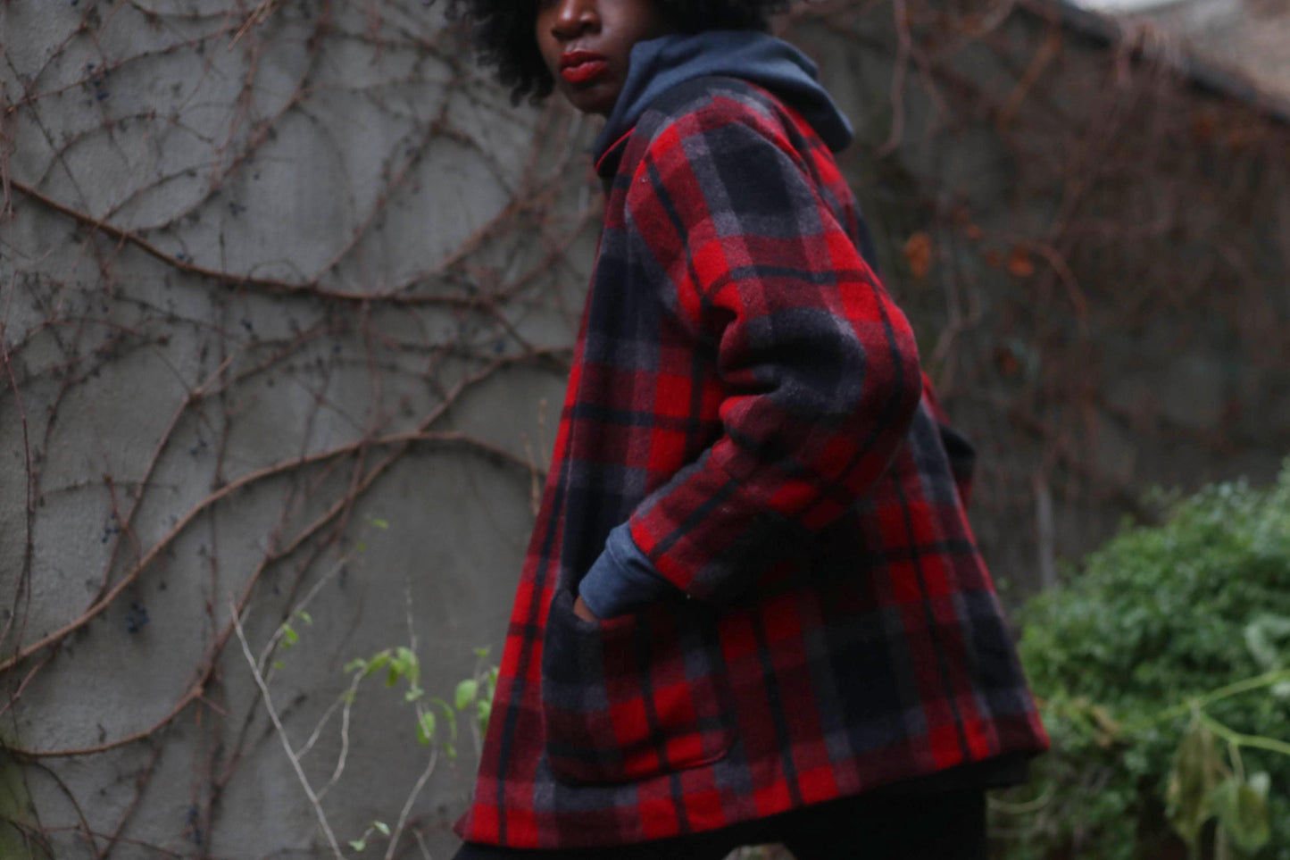 90s Plaid Winter Jacket| Urban Lumberjack Checkered Red Women's Coat | Red and Black Tartan Cozy Coat XS- S