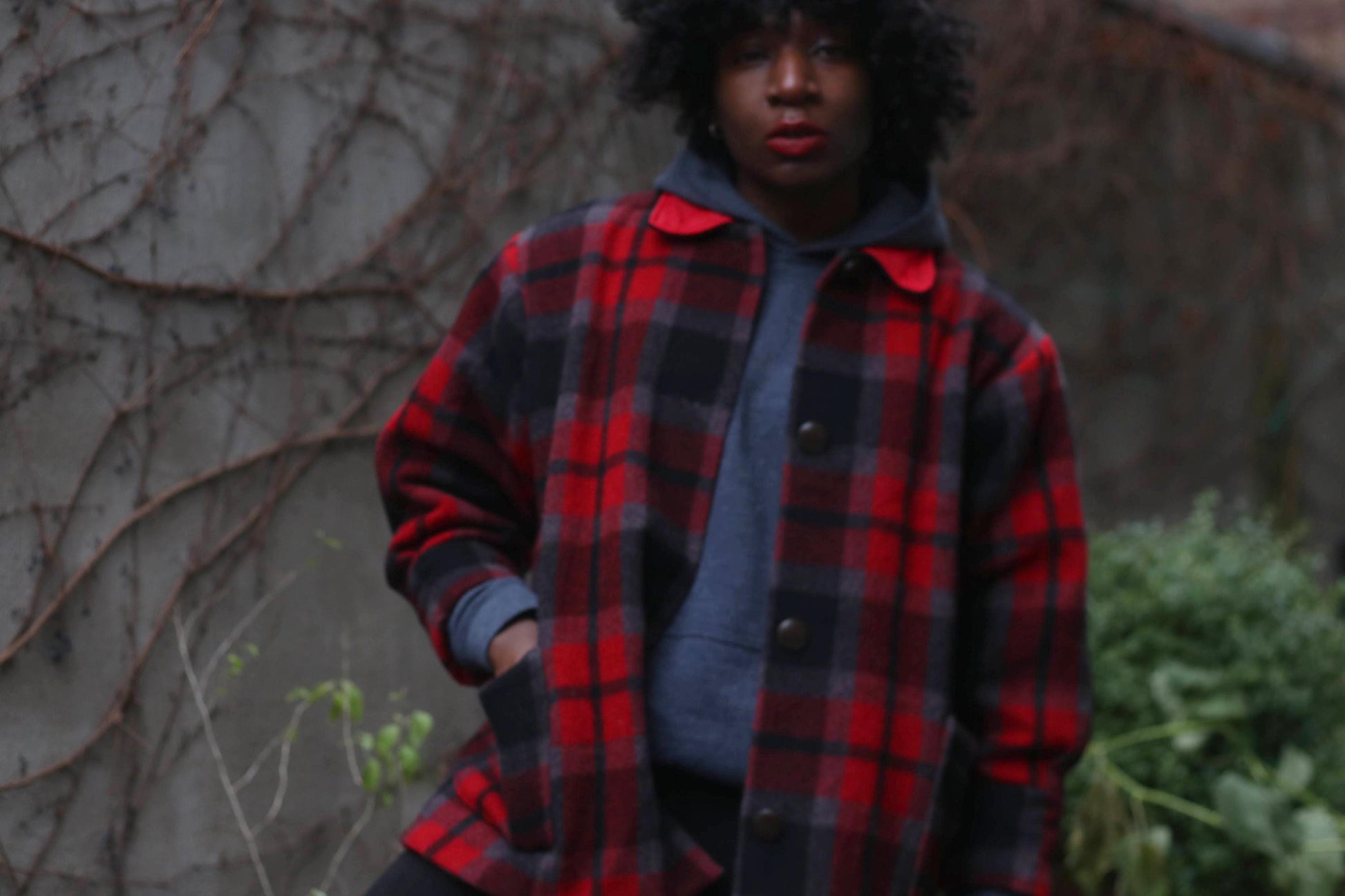 90s Plaid Winter Jacket| Urban Lumberjack Checkered Red Women's Coat | Red and Black Tartan Cozy Coat XS- S