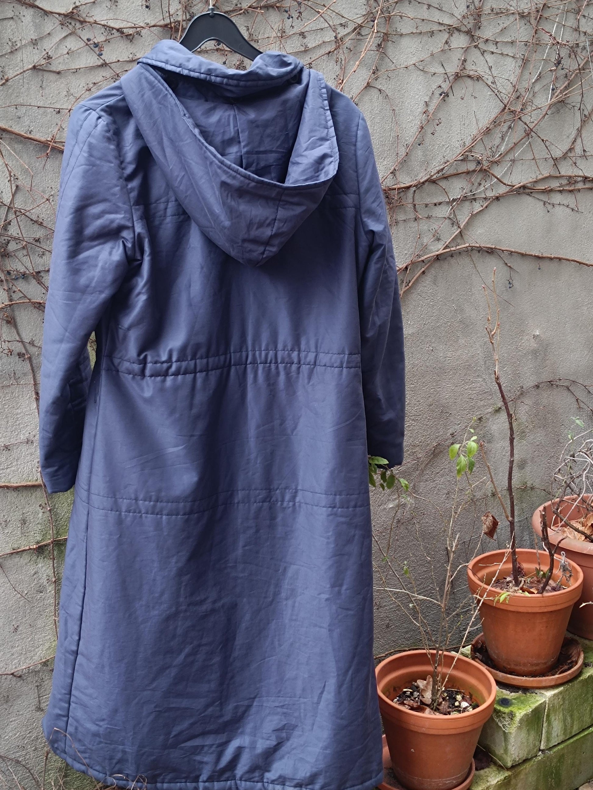 Vintage Navy Hooded Trench Coat | Made in Finland | Women's Scandi Minimalism Long Spring Jacket | Timeless Quiet Luxury Outerwear