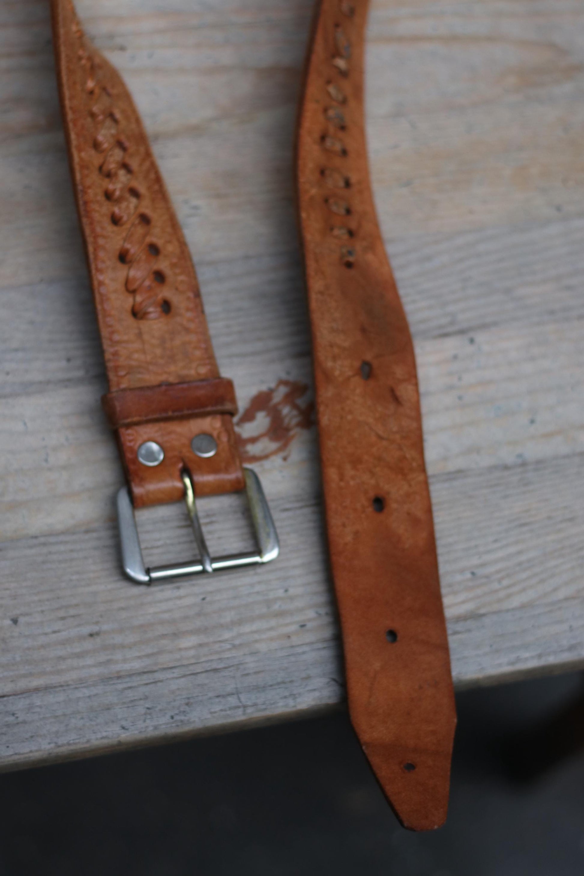 Vintage Western Leather Belt | Handmade Brown Belt, Rustic Cowboy Style,