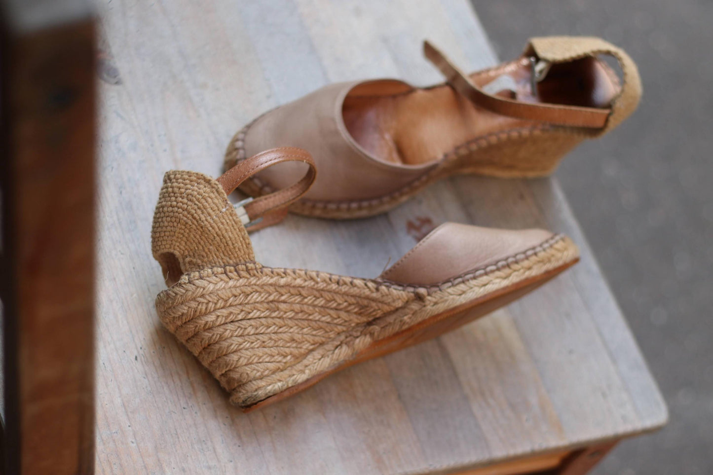 Y2K Italian Leather Wedges | Vintage Brown Raffia Platforms | Boho Summer Sandals| Ankle Strap Wedges Size EU39