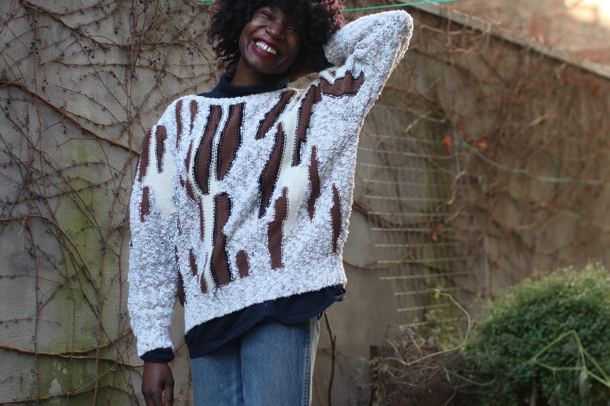 Vintage Abstract Knit Sweater | 80s Arty Sweater| Animal Print Inspired, Patchwork Unique Jumper| Colorful Boho Knitwear