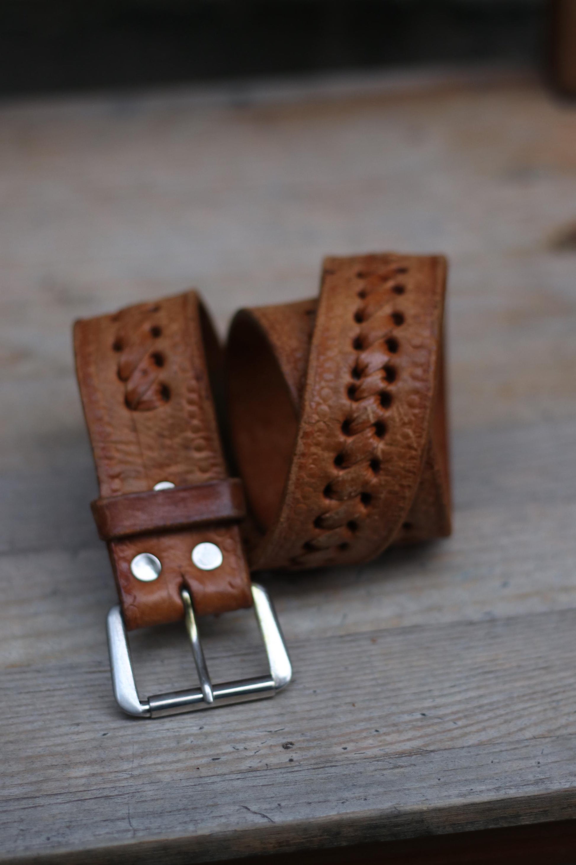 Vintage Western Leather Belt | Handmade Brown Belt, Rustic Cowboy Style,