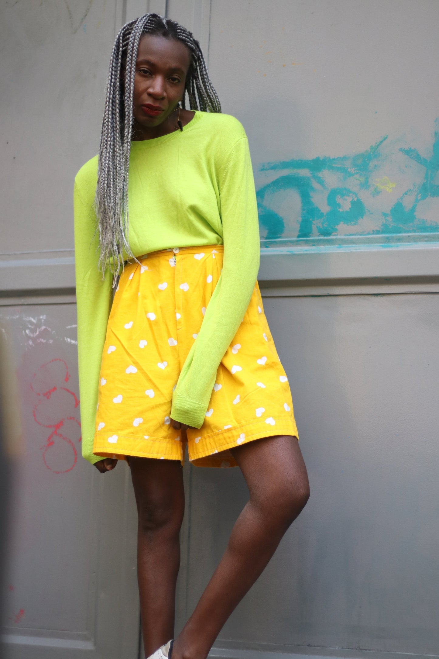 Vintage Yellow Shorts with Heart Print Size Small