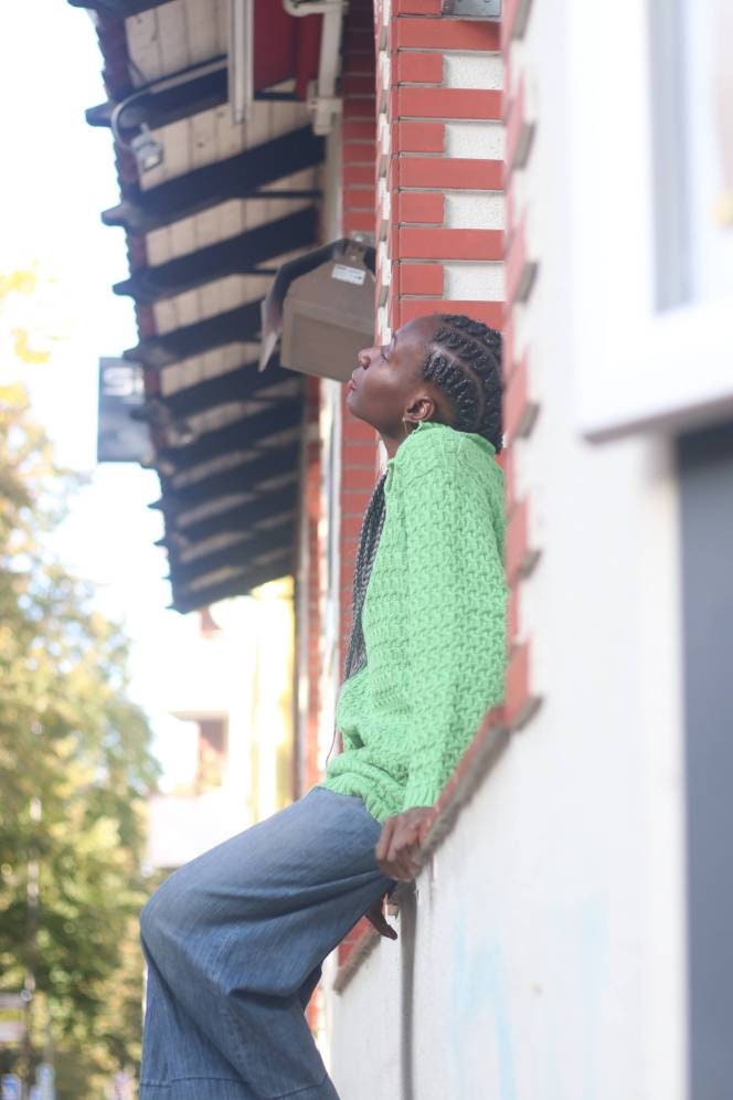 90s Bonita Sweater| Vintage Green Winter Turtleneck Knit| High Neck Minimalist Oversized Jumper.