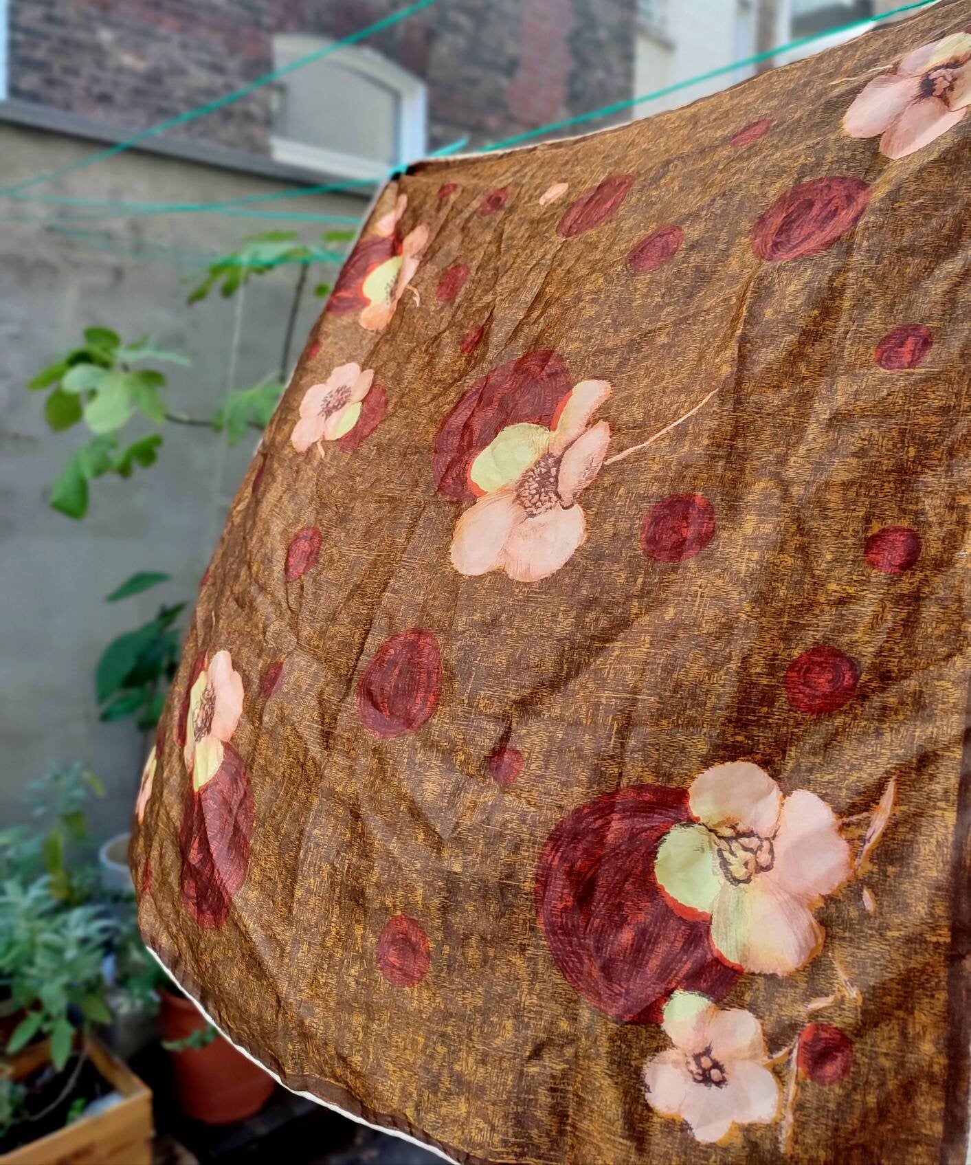 Vintage Floral Print Scarf in Brown, Red and Pink