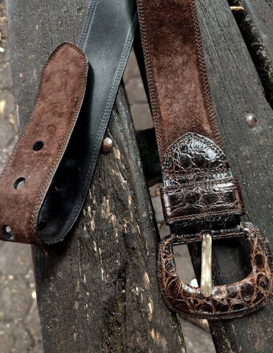 90s Paradiek Cologne Belt| Vintage Brown Suede Belt with exotic details and statement buckle