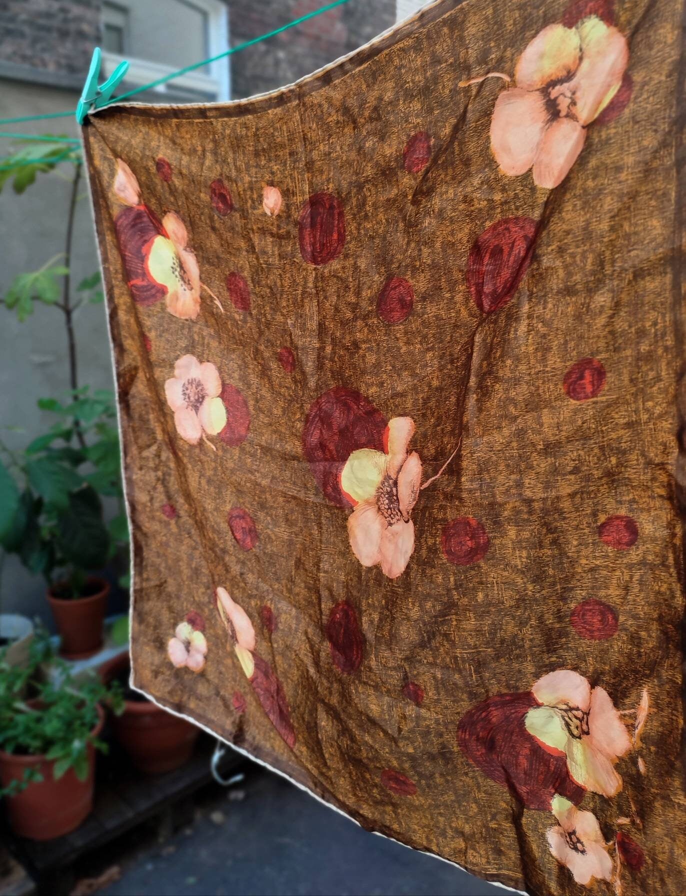 Vintage Floral Print Scarf in Brown, Red and Pink