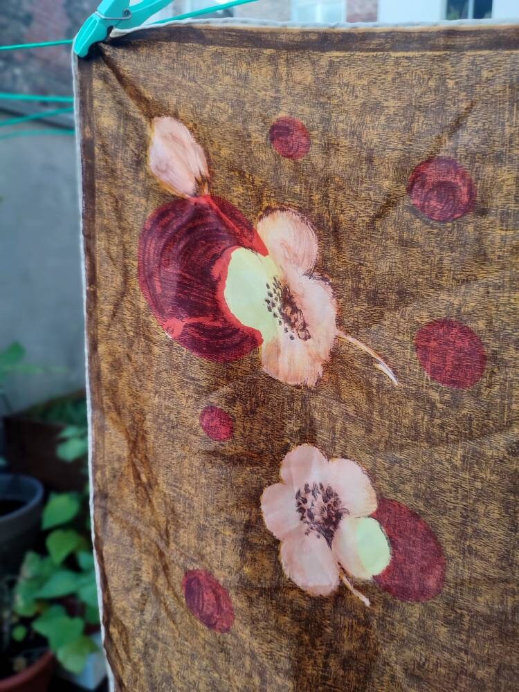 Vintage Floral Print Scarf in Brown, Red and Pink